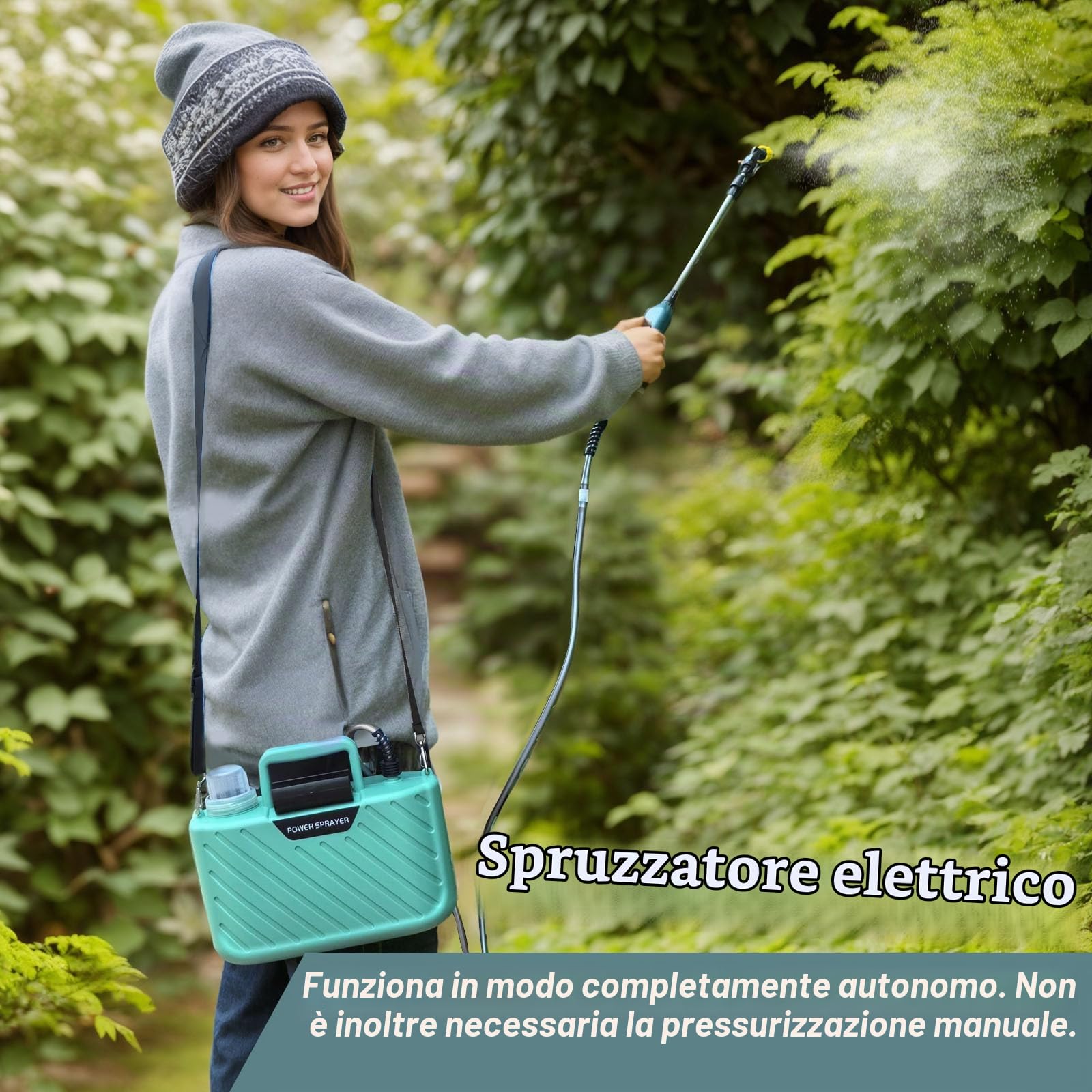 Pompa Elettrica 5L per Giardino Piante Pompa a Spalla Pompa Irroratric a Batteria USB Ricaricabile Nebulizzatore a Batteria con LCD (Verde)