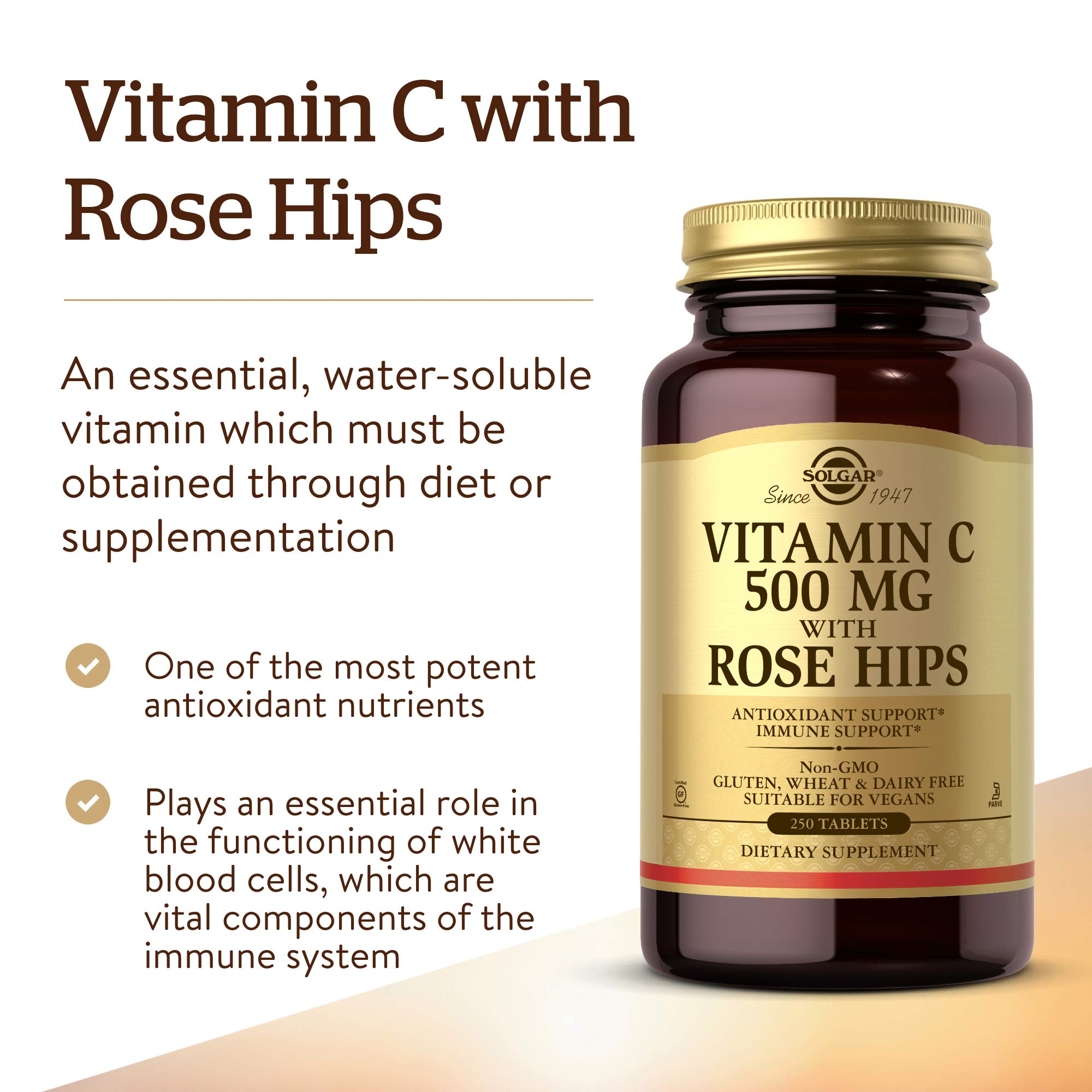 Solgar Vitamin C 500 mg with Rose Hips, 250 Tablets - Antioxidant — Amazon image 3
