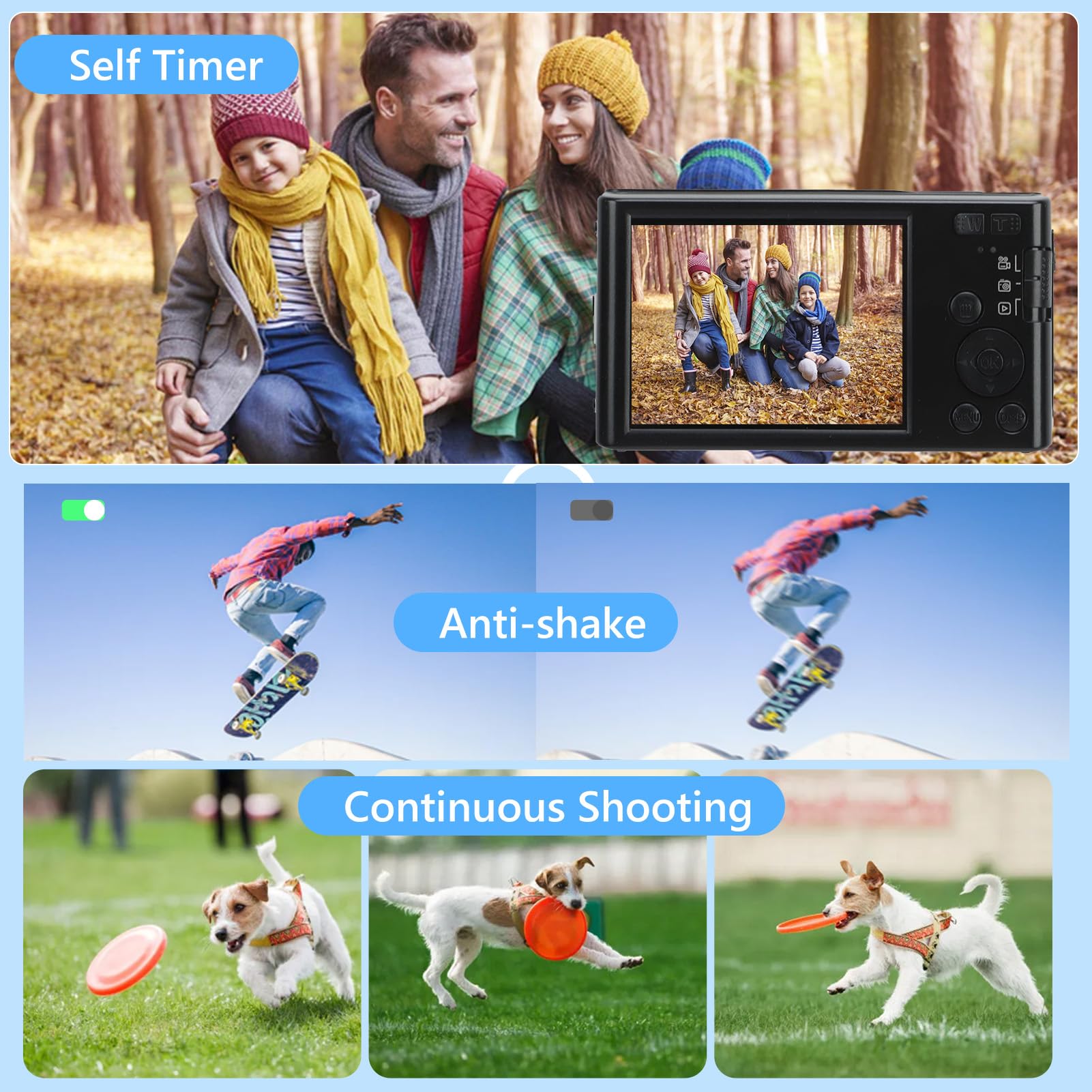 Cyfrowy Aparat Fotograficzny 4K, 16-krotny Zoom Cyfrowy 44-megapikselowy Aparat Vlog, Ekran 2,8 Cala, Wbudowane światło Wypełniające, Obsługa Transmisji Danych Przez USB (Czarny LR063682)