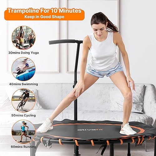 Miniatura 4 de Ativafit Trampolín de fitness para adultos plegable de 40 pulgadas con mango de espuma ajustable, entrenamiento en interiores y exteriores (negro,