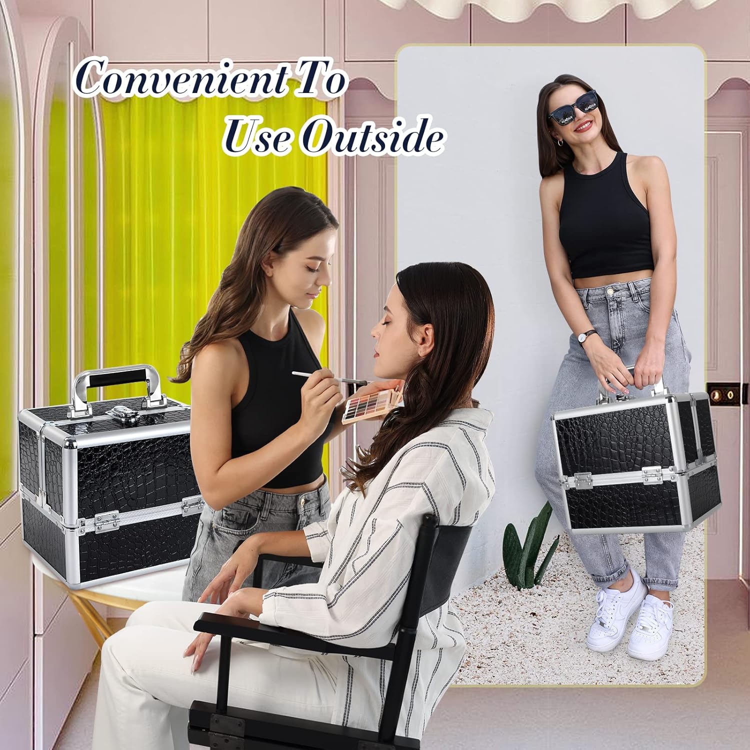 Hododou Makeup Box, Black Makeup Train Case Cosmetics Box Vanity Case Jewellery Storage Cases Makeup Cosmetics Box Vanity Case Jewellery Storage Cases, Black Crocodile Grain : Beauty & Personal Care