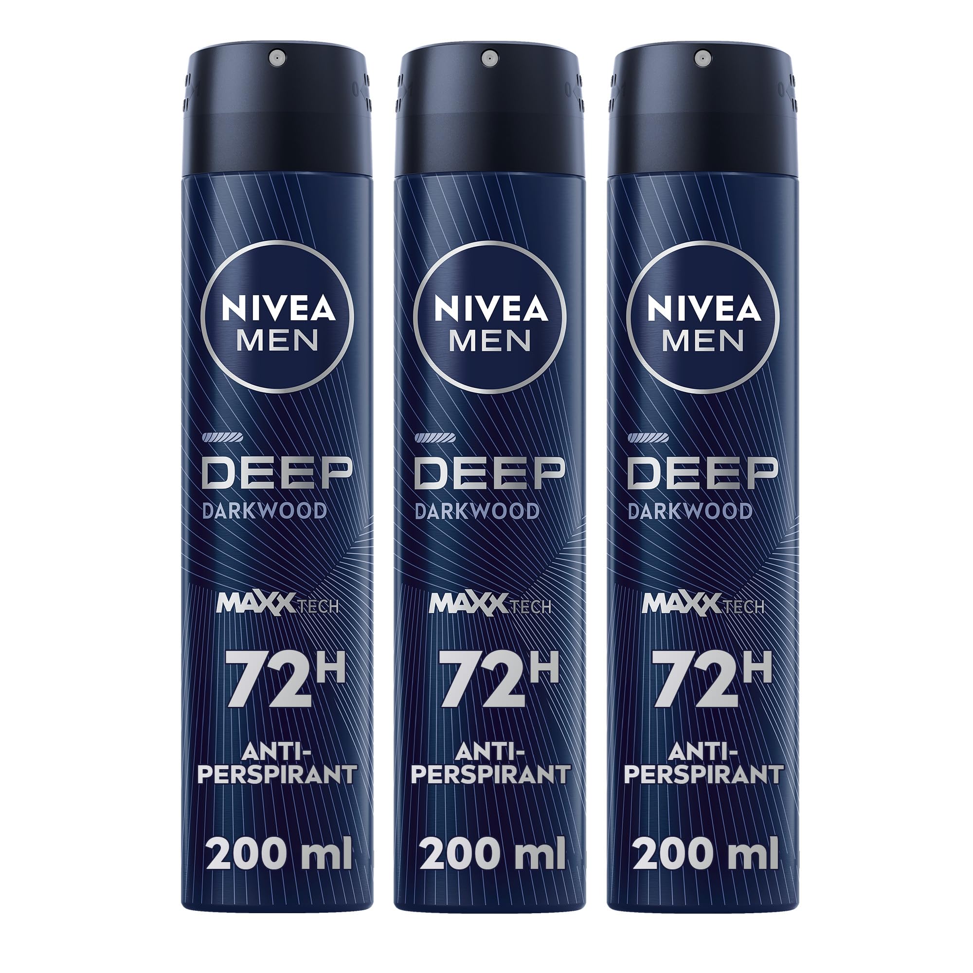 NIVEA MEN DEEP Dry & Clean Feel, Antiperspirant for Men, Antibacterial, Spray 200 ml, Pack of 3