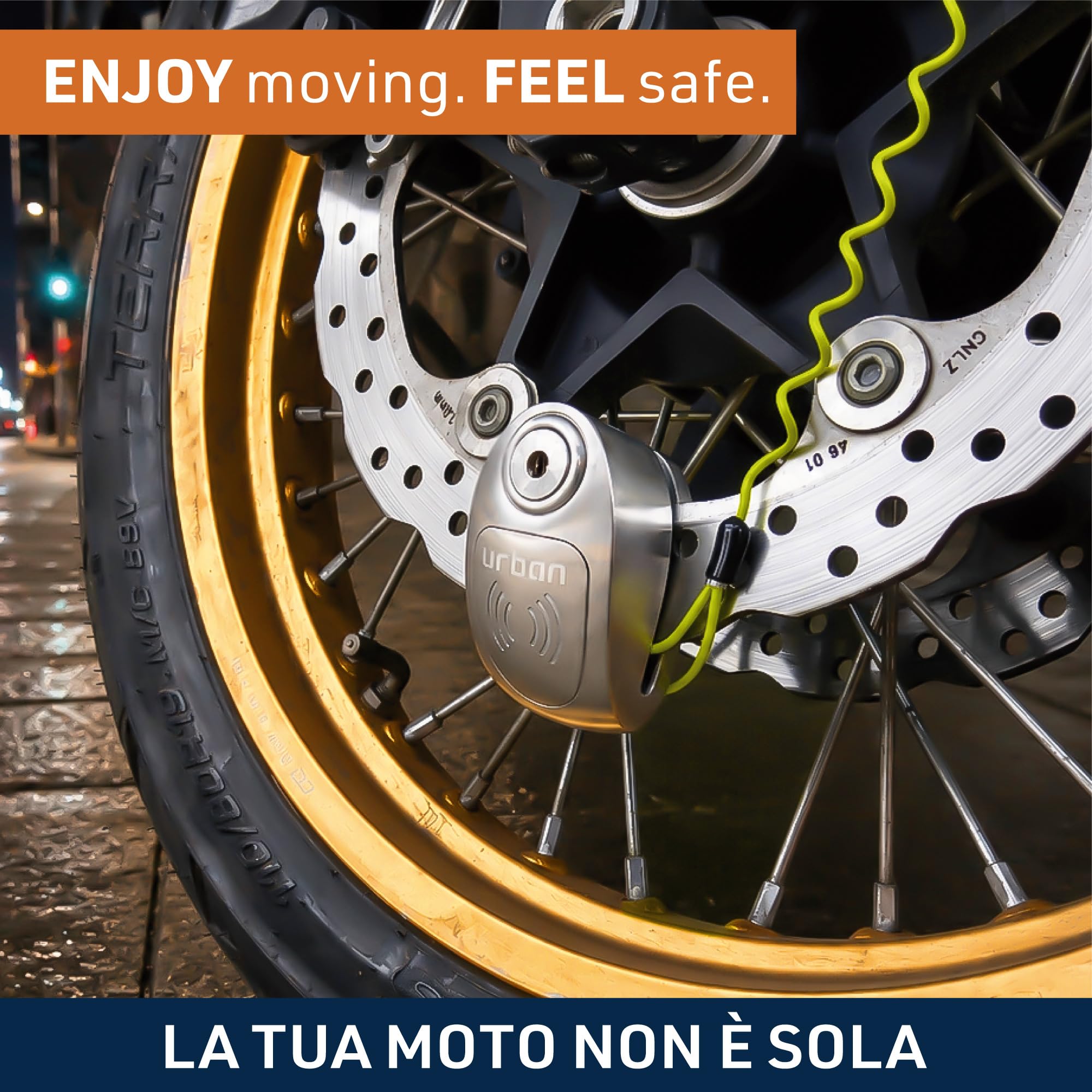 URBAN UR910S Bloccadisco Moto Senza o Con Allarme Omologato SRA et Sold Secure, Doppia Chiusura ø10 Acciaio Indurito di Alta Sicurezza, Cavo Promemoria, Lucchetto Antifurto Blocca Disco Moto, Scooter