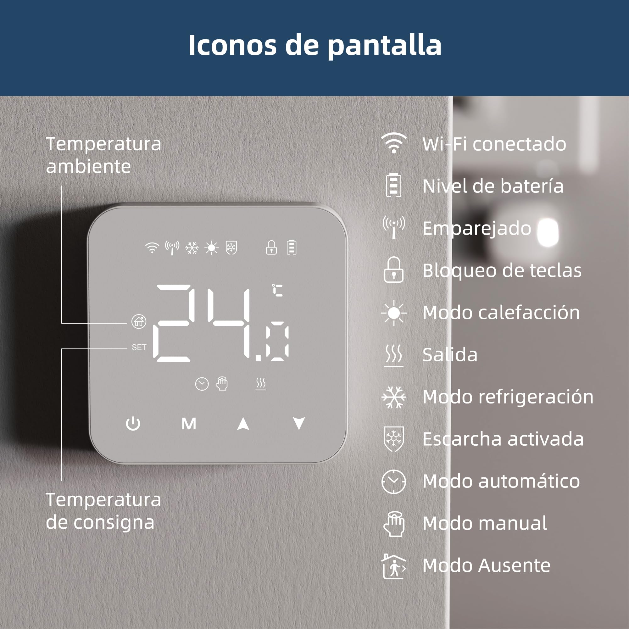 Termostato Wi-Fi con batería. Apto para calderas de Gas y válvulas. Termostato programable Diariamente Compatible con Alexa y Google Assistant. Control Tuya Alimentado por USB y con Receptor.