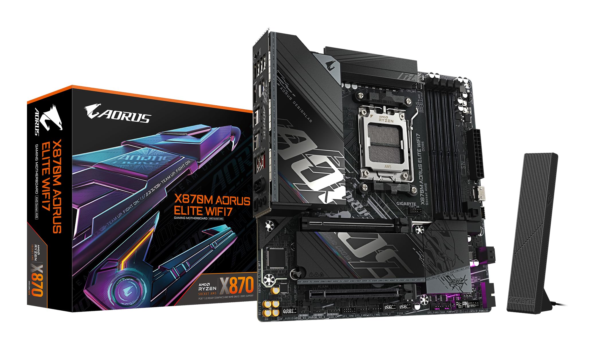 Gigabyte GIGABYTE X870M AORUS ELITE WIFI7 Motherboard - Supports AMD Ryzen 9000 CPUs, 14+2+2 Phases Digital VRM, up to 8200Hz DDR5 (OC),