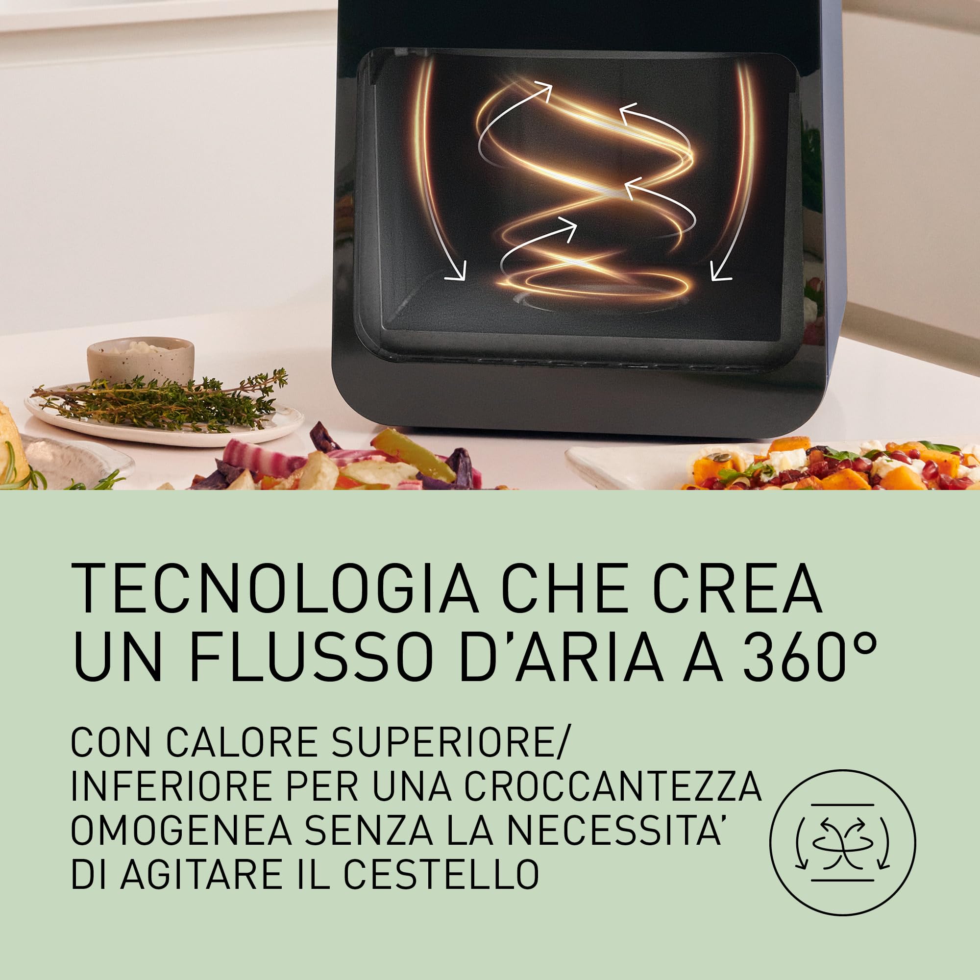 Panasonic NF-CC600AXE Friggitrice ad Aria con Finestra trasparente resistente, 6L, 80-200°C, Timer Digitale e LCD, Vapore Delicato, 11 Programmi, Facile Pulizia, Maniglia Nero/Blu Scuro e Oro Rosa