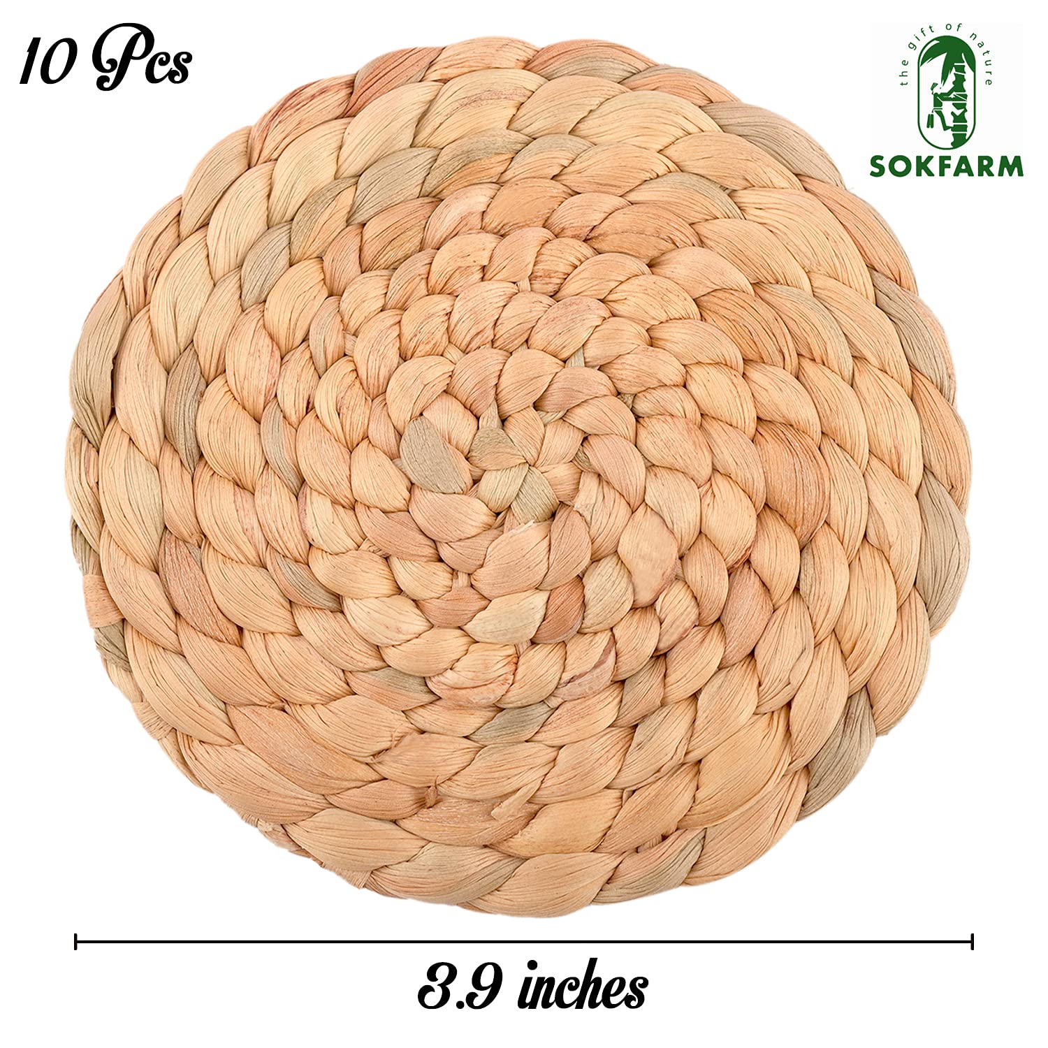 10 szt. podstawek z hiacyntem wodnym do stolika kawowego, boho podstawki do napojów, zabawne, podkładka pod napoje wykonana w 100% z naturalnej trawy morskiej, używane jako fajne podstawki, podkładki pod kubki, podkładki stołowe, podkładka na biurko, 9,9