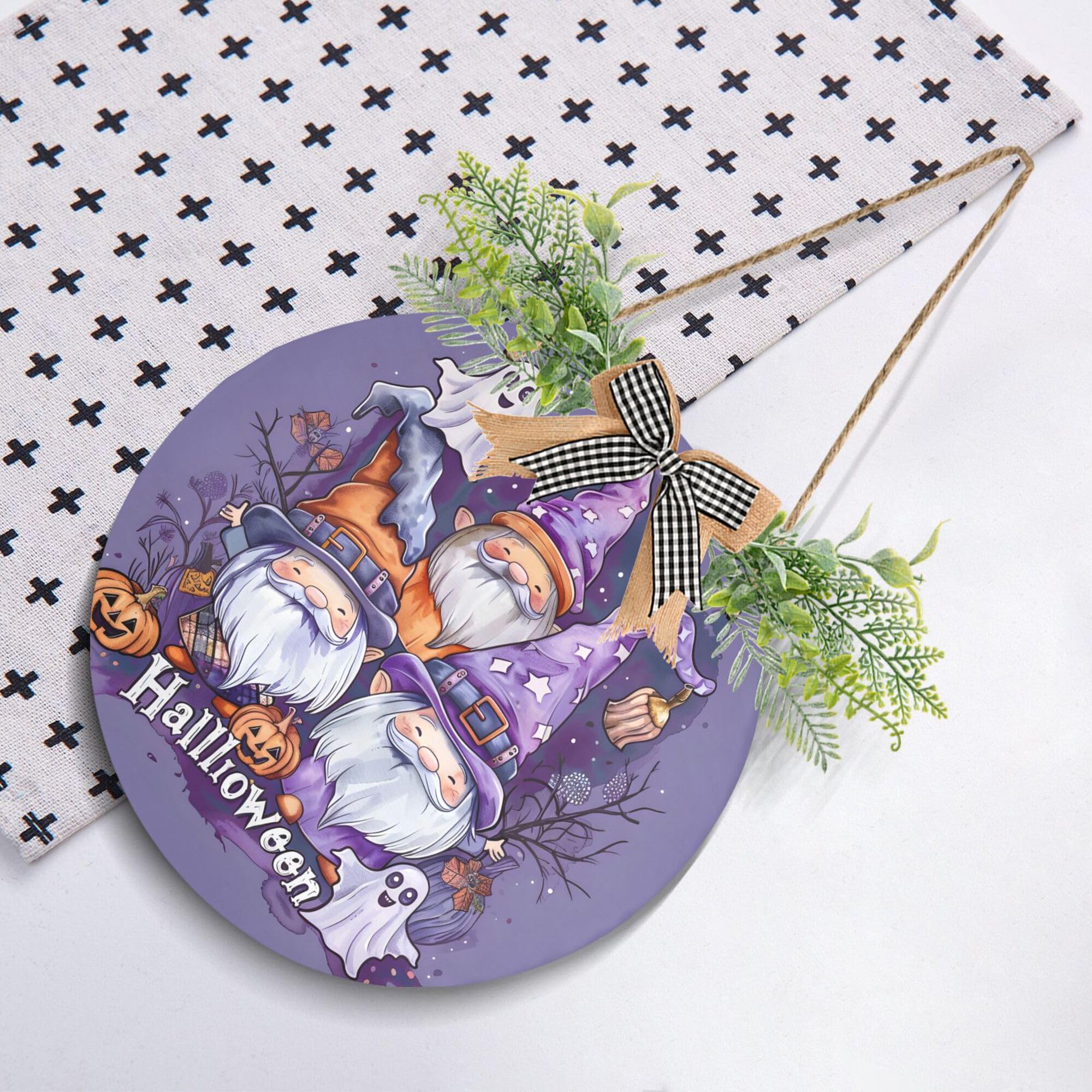 MNSRUU Wreath Halloween Dwarfs Pumpkin Welcome Sign Summer Custom Door Decor Hanging Outdoor Front Porch Round Wreath Decor for Home Office Christmas