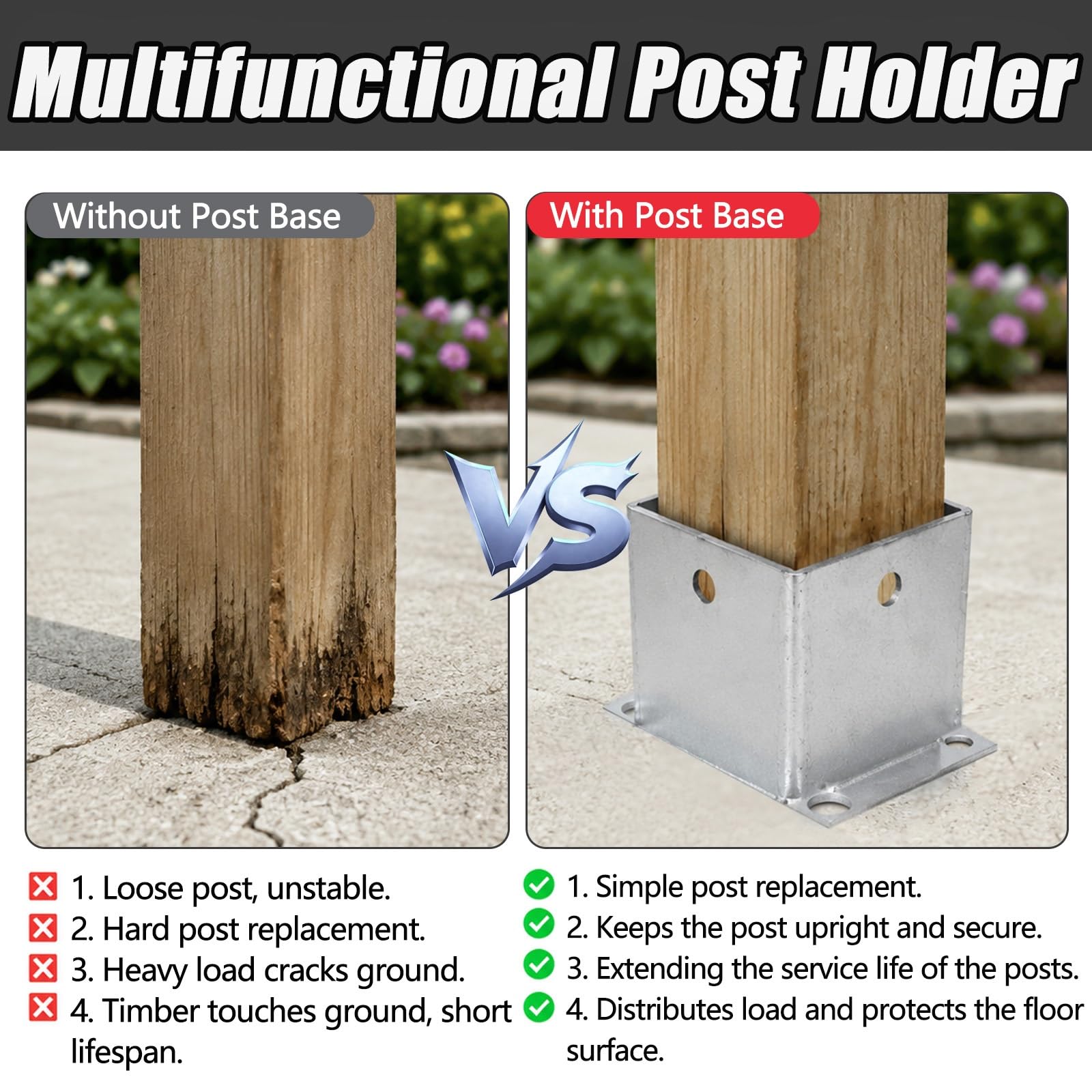 4 Pzs Soporte Poste Acero Galvanizado Fácil Montaje Tornillos | 50 100 200 mm anclaje de poste cuadrado resistente proyectos aire libre pérgola/cubierta/valla(7.9x7.9''/200x200mm)
