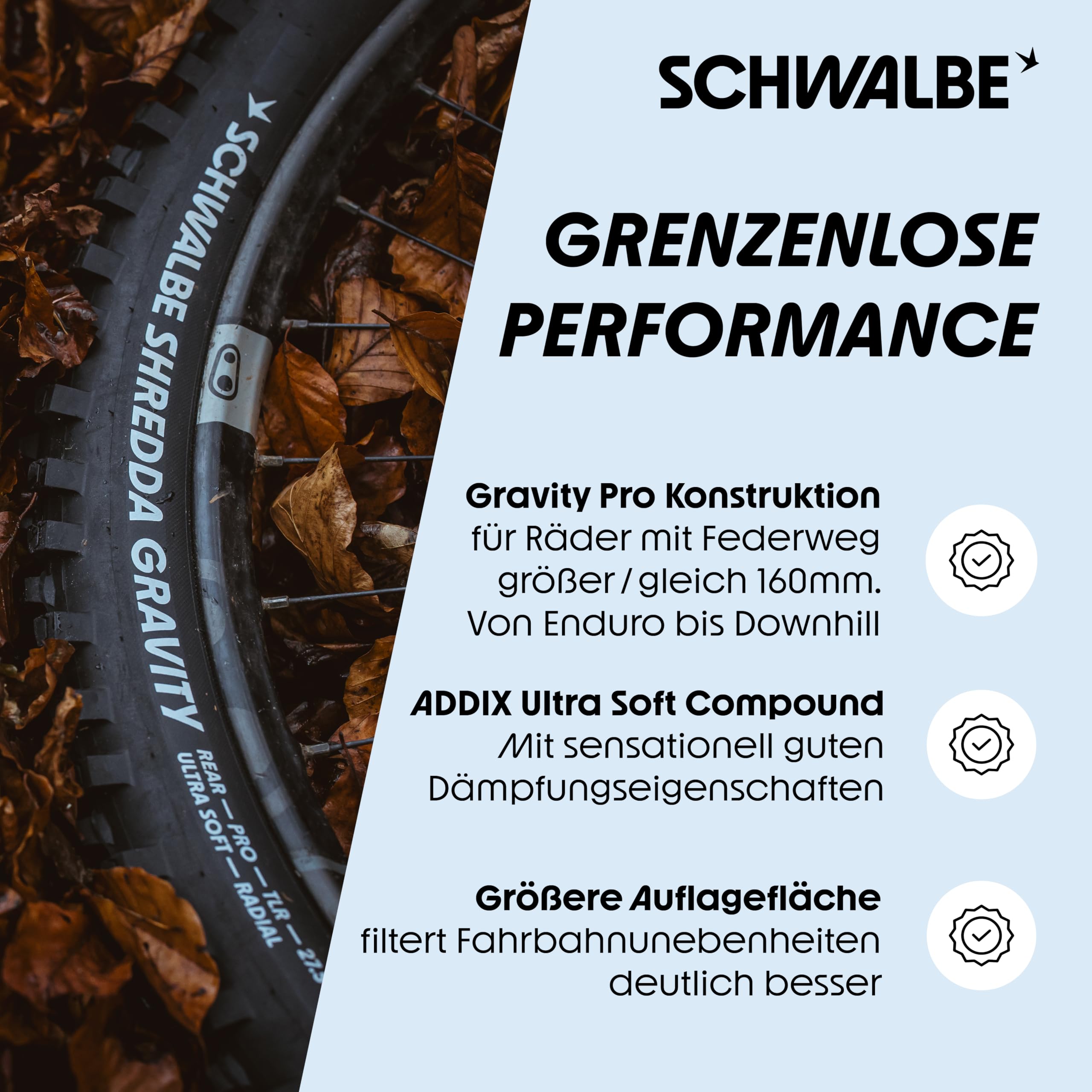 Schwalbe Fahrradreifen Shredda – MTB Reifen – Reifen für Mountainbike, E MTB, Fahrrad Reifen – Gravity Pro – Radialtechnologie