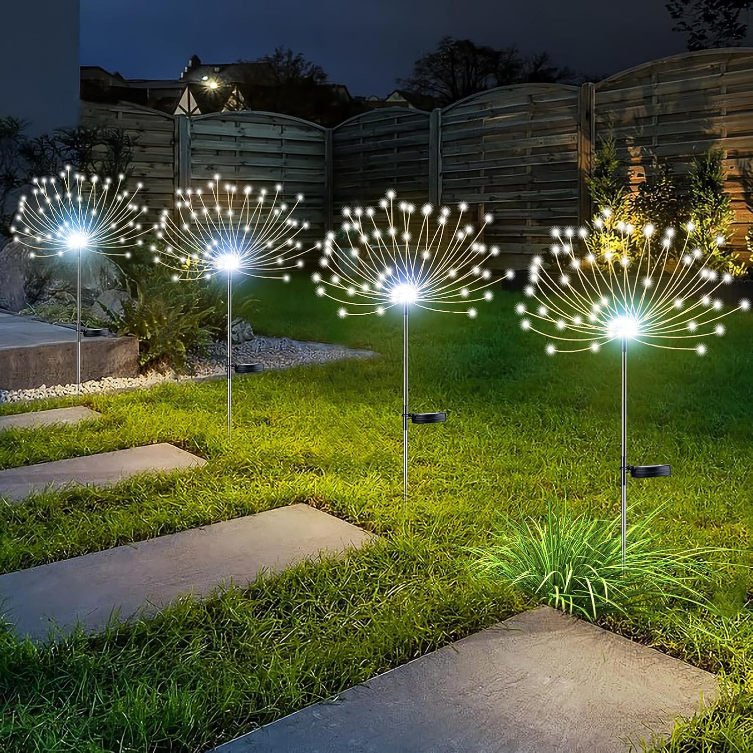 YOTOZU 4 PCS Solar Firework Light, Outdoor Solar Garden Decorative Lights 120 LED Powered 40 Copper Wires String DIY Landscape Light for Walkway Pathway Backyard Parties Perfect Gifts(Cool White)