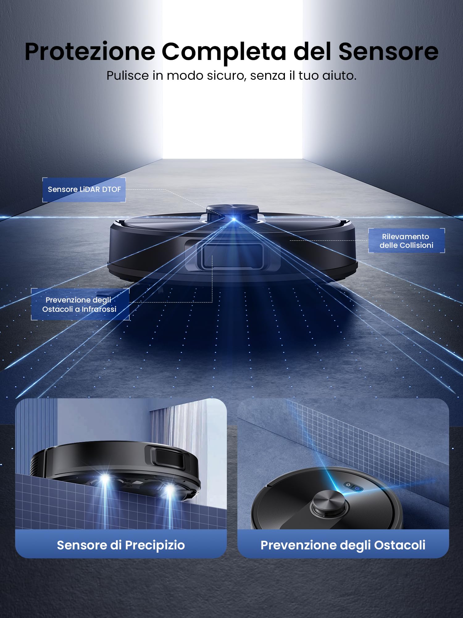 Proscenic Q10 Robot Aspirapolvere Lavapavimenti con Mappatura, Robot Pavimenti 8000Pa 200min, LiDAR Intelligente, Controllo APP/Alexa/WiFi/Siri/IFTTT, Ideale per Pulizia Domestica/Peli Animali