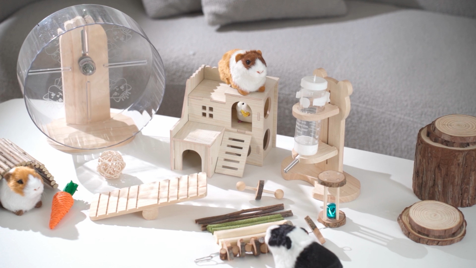 Sonwyoung 18 Pcs Hamster Cage Accessories, Silent Hamster Wheel, 15 Chew Toys Set, Maze Wood House and Water Bottle Set for Rat Mice Small Animals Habitat (Fun Interactive Style) - image 8