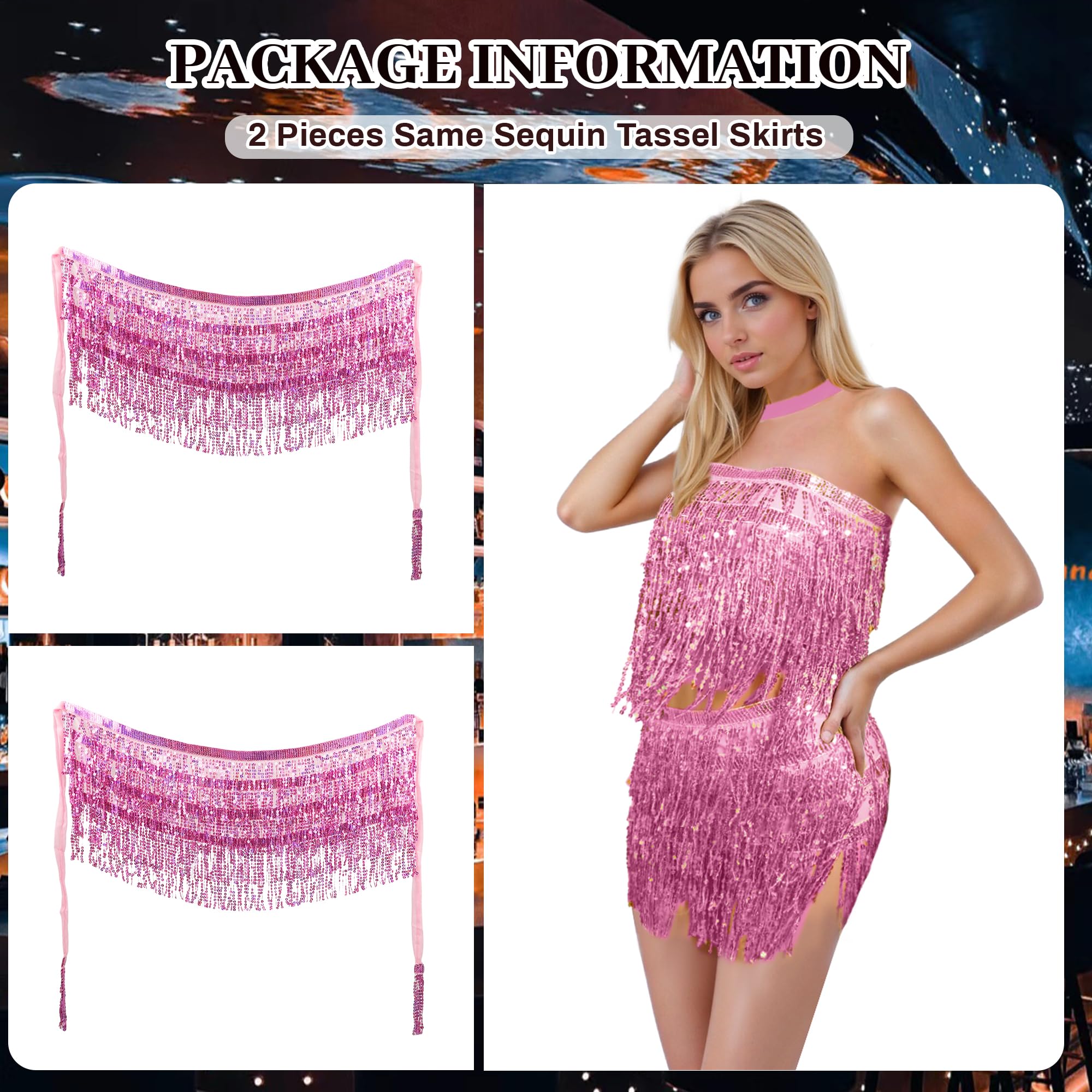 Baisdan 2 Pack Sequin Tassel Skirt for Women Girls, Sparkly Sequin Skirts Festival Outfit - Image 4