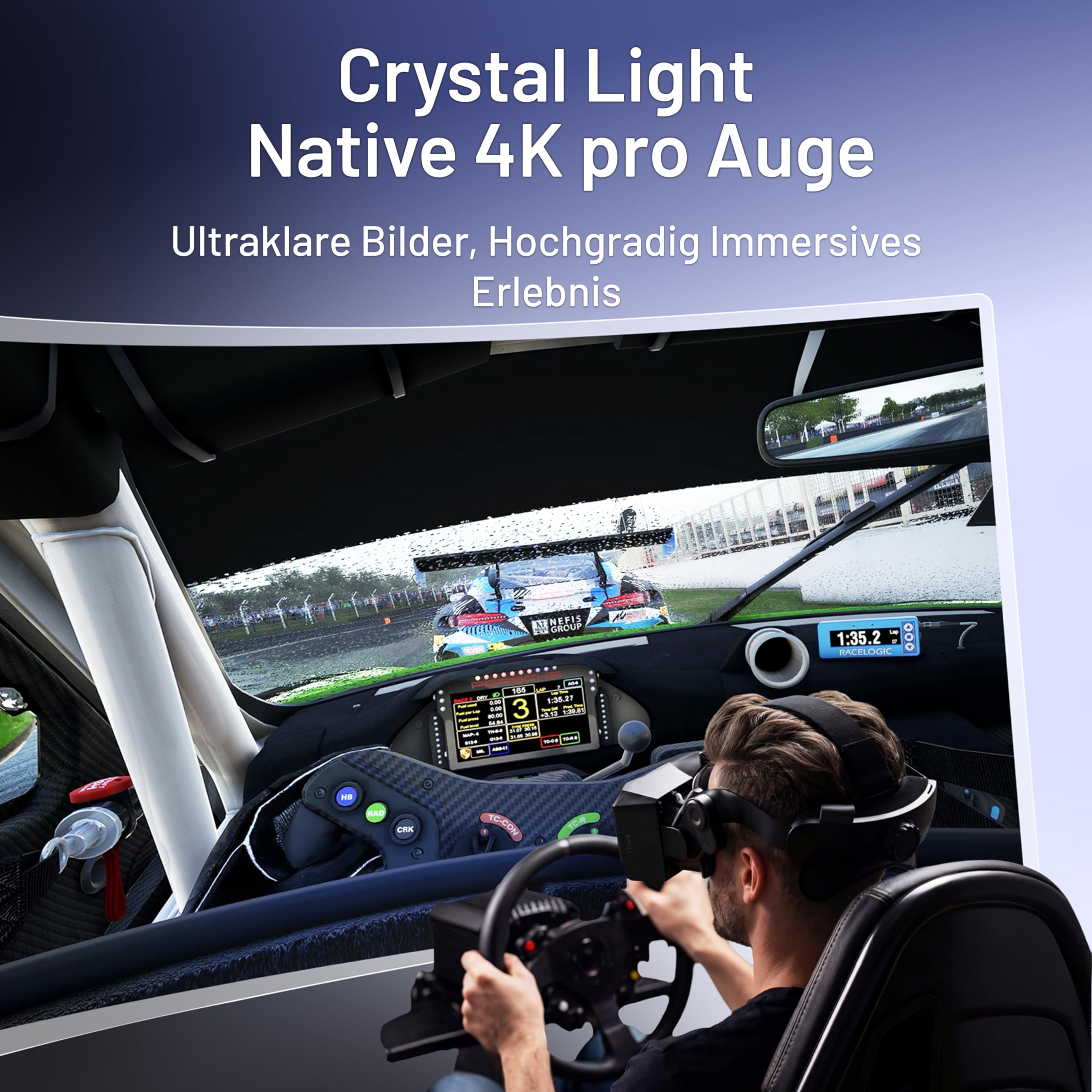 Pimax Crystal Light Hochauflösendes PC VR-Headset & VR-Brille mit 8K-Auflösung & 120Hz – Für SteamVR-Spiele, Flug- & Rennsimulatoren – Inklusive Controller, Vollzahlungs-Version