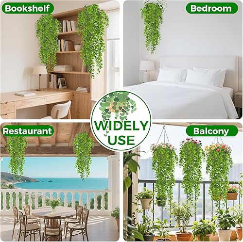 3PCS Fake Reptile Plants - Lifelike Artificial Eucalyptus Plant with 69 Green Leaves, Fake Hanging Plants for Bearded Dragon Lizard Snake Hermit Crab Habitat Decorations(31.5 Inches)