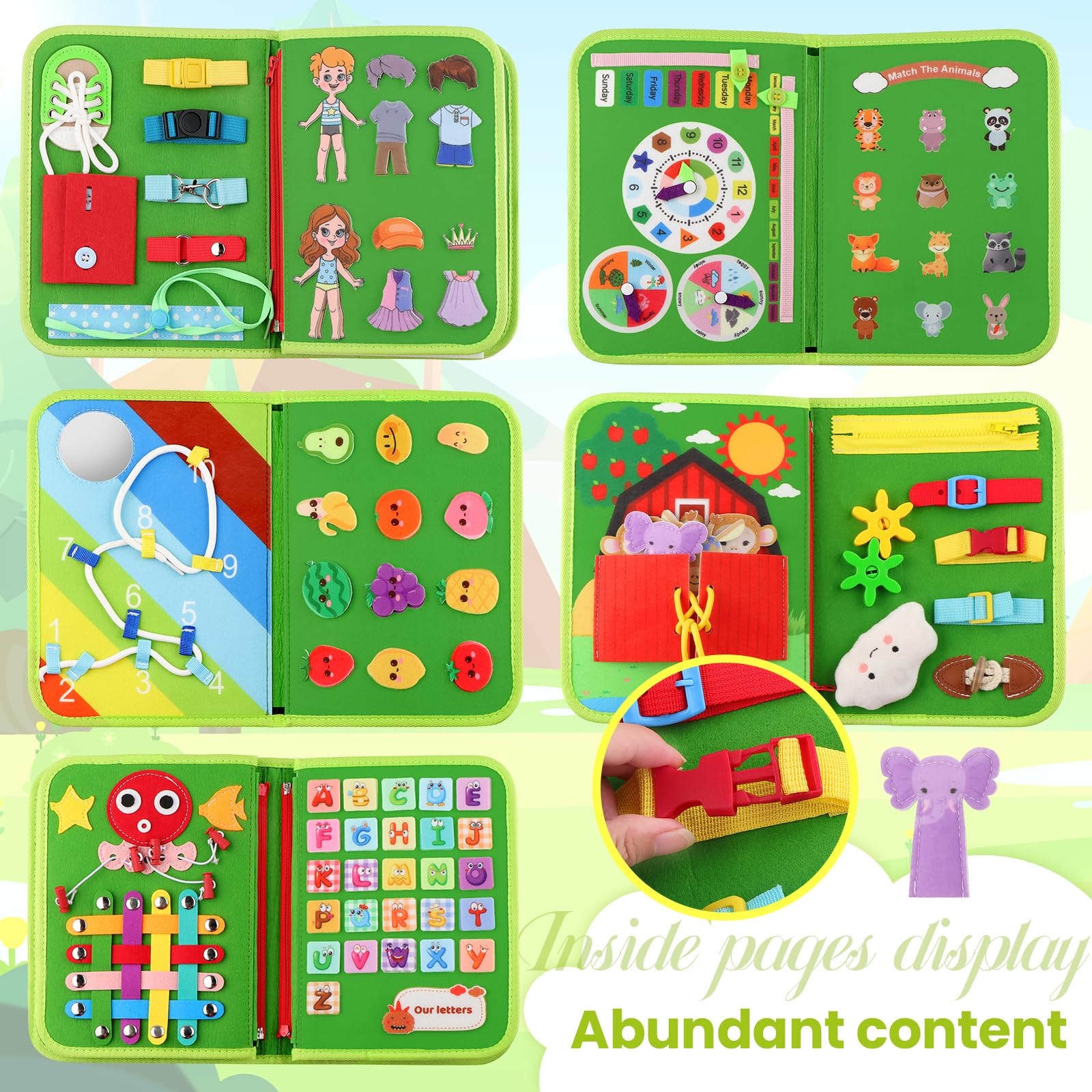 Montessori, Giocattolo per Bambini a Partire, Activity Busy Board Feltro Quiet Book, Giocattolo da Viaggio per Le attività motorie, Libro educativo, per la Prima Istruzione