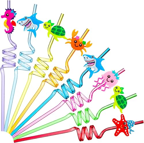 24 popotes para beber bajo el mar, pajitas tontas de animales bajo el mar, suministros de fiesta de cumpleaños, regalos para niños, suministros de