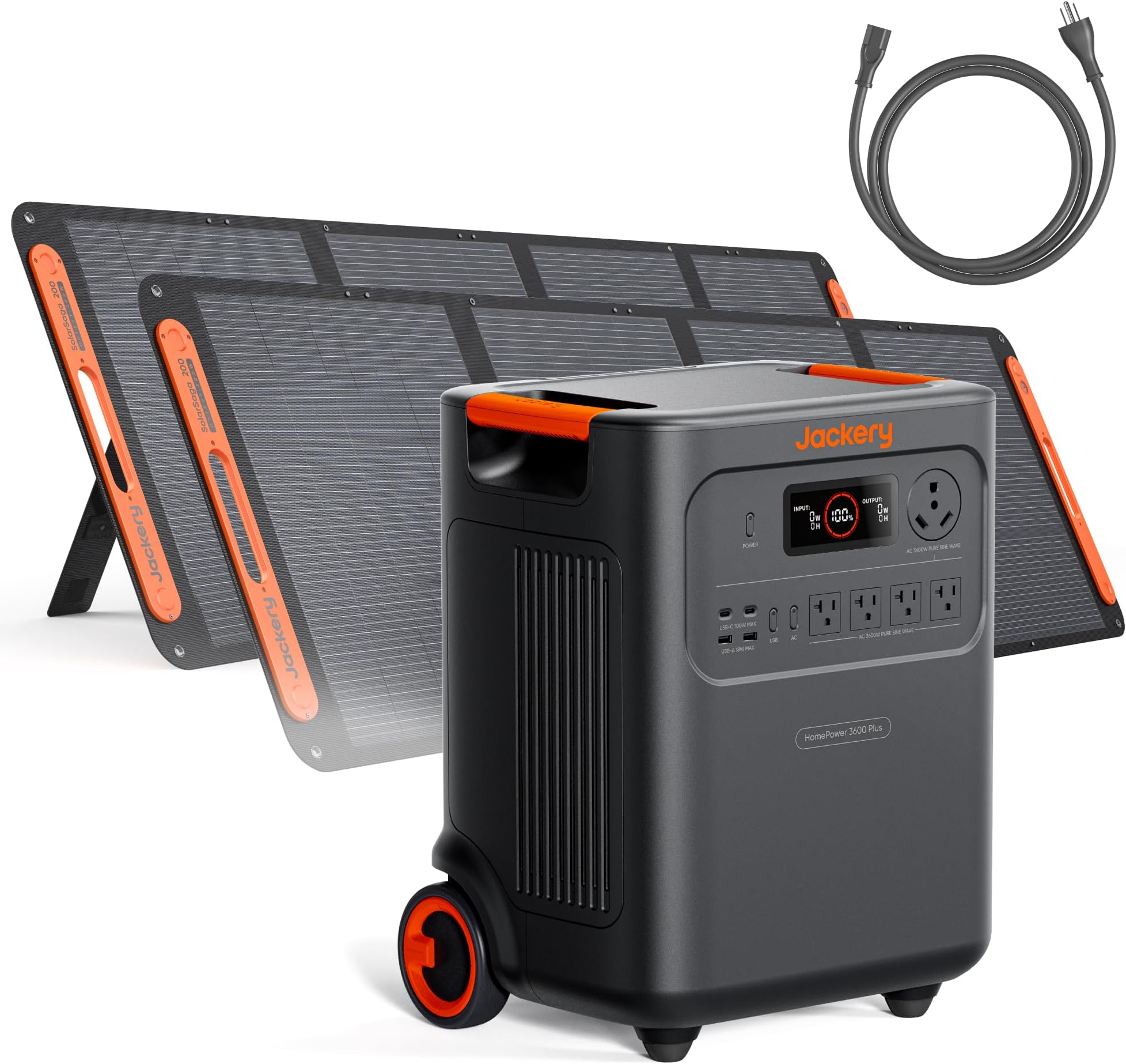 HomePower 3600 Plus Portable Power Station with AC Cable and 2X 200W Solar Panels, 3600W AC Output, 3584Wh Solar Generator, Expandable up to 21kWh, Essential Home Backup for Home Use