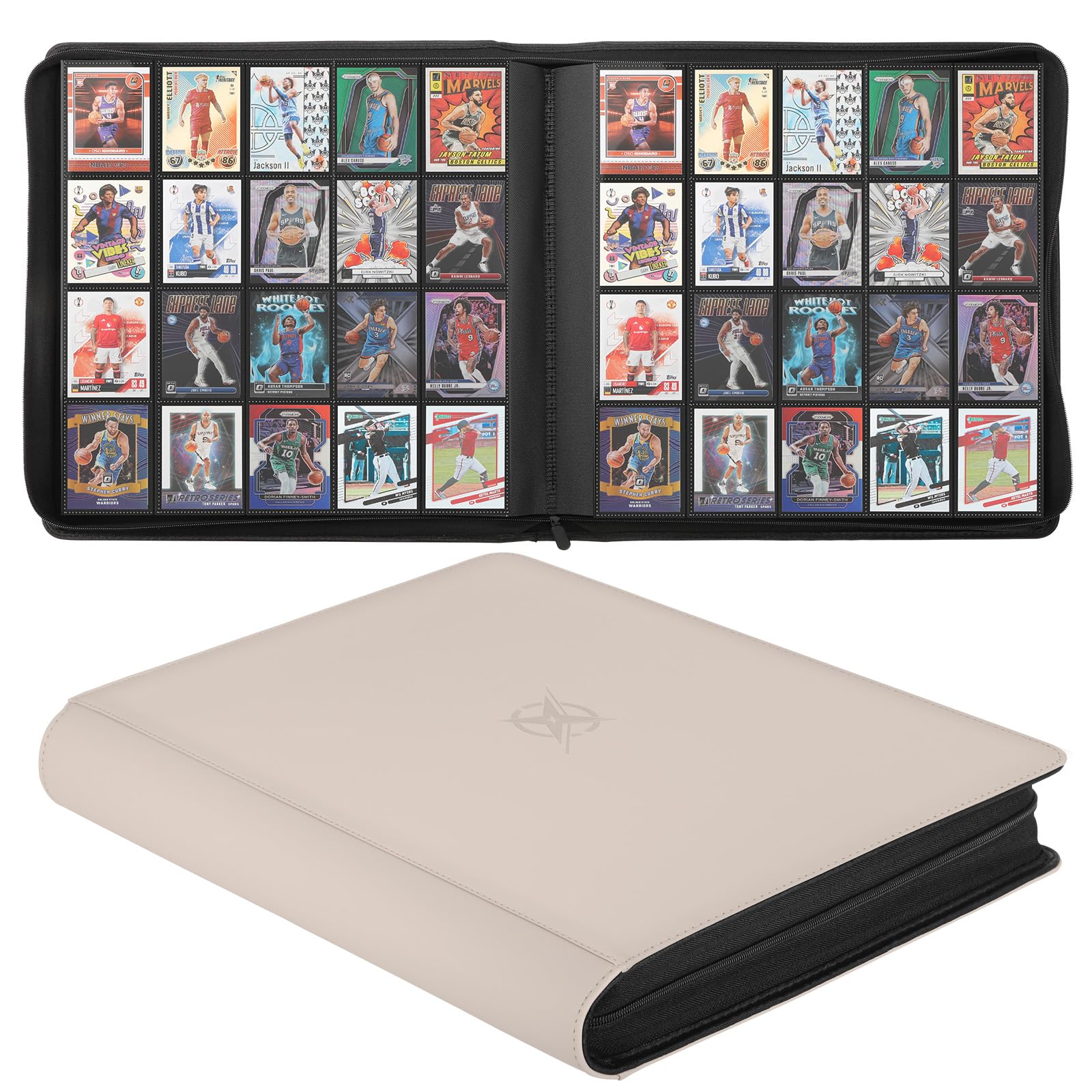 Raccoglitore di carte a 20 tasche, contiene 2000 carte, album di carte collezionabili con cerniera, compatibile con TCG, carte da gioco e sportive (bianco avorio)