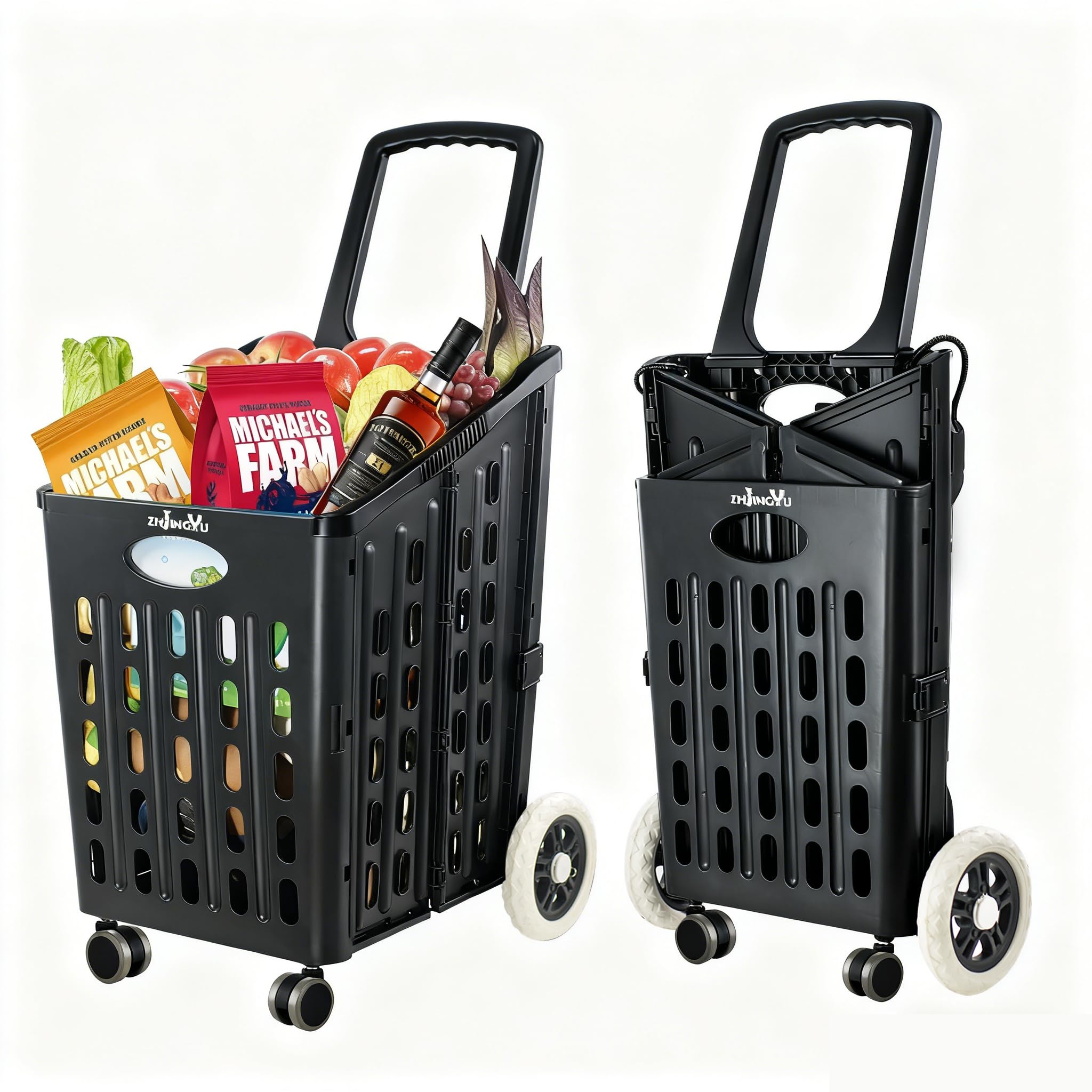 Carrello Spesa Pieghevole In Alluminio, Carrello Portaspesa 6 Ruote Con Ganci Borsa Oxford Staccabile 45 L Nero 90800357