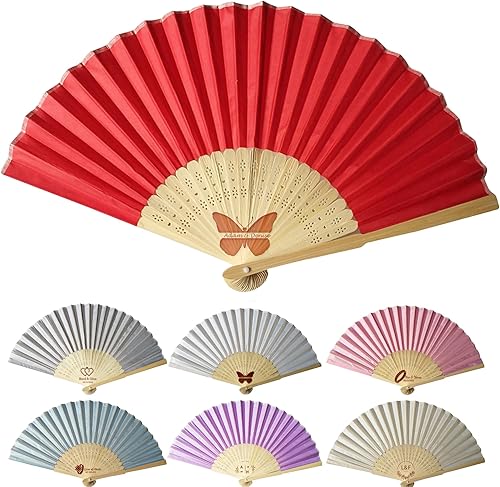 Abanicos de mano personalizados a granel ventiladores de seda personalizados con grabado en el mango, regalos de fiesta, abanicos plegables vienen