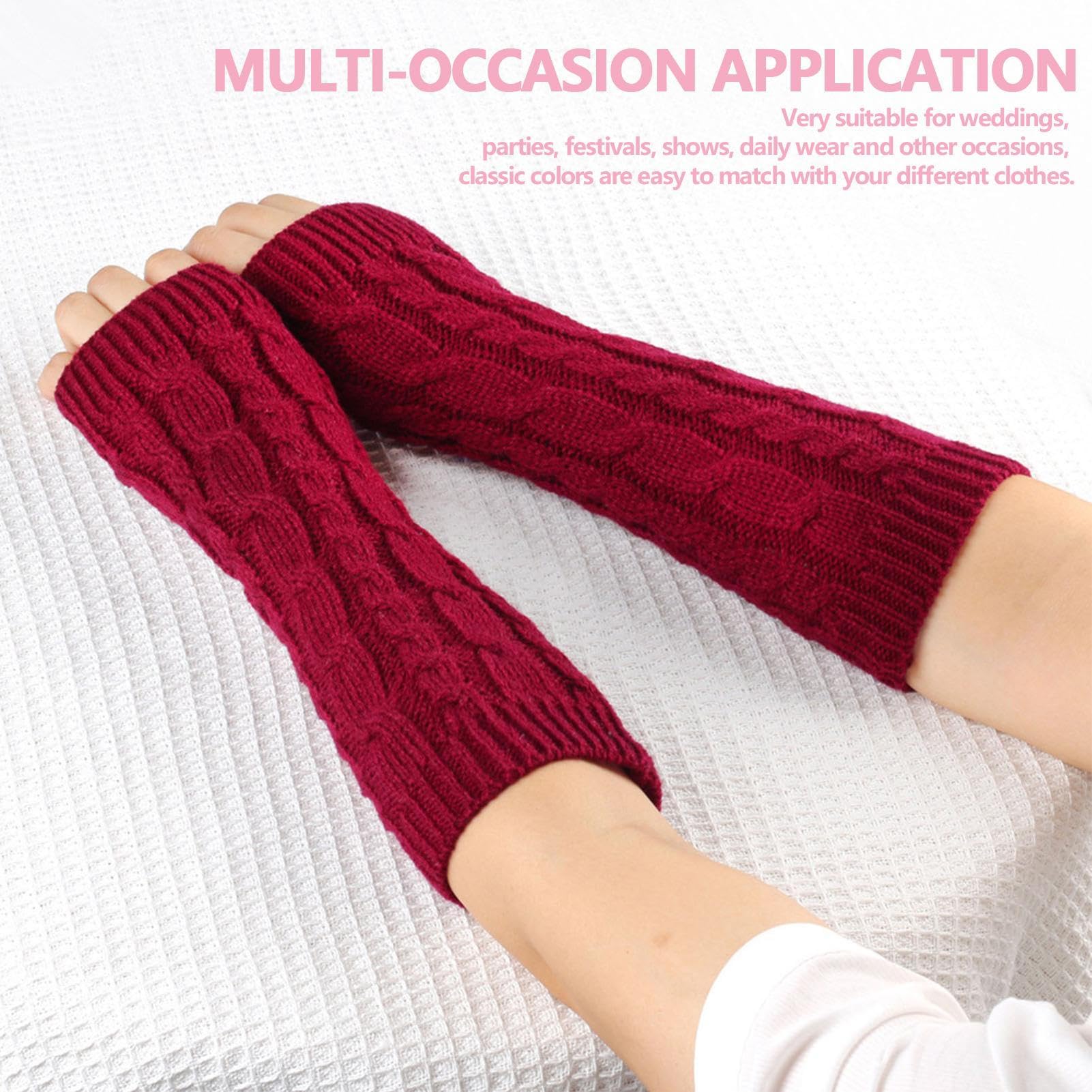 Yolev 3 paar lange vingerloze handschoenen voor vrouwen gebreide armwarmers duimgat rekbare handschoenen koud weer handschoenen, Lichtgrijs, Zwart, Donkergrijs, 36cm/14.17in*8cm/3.15in