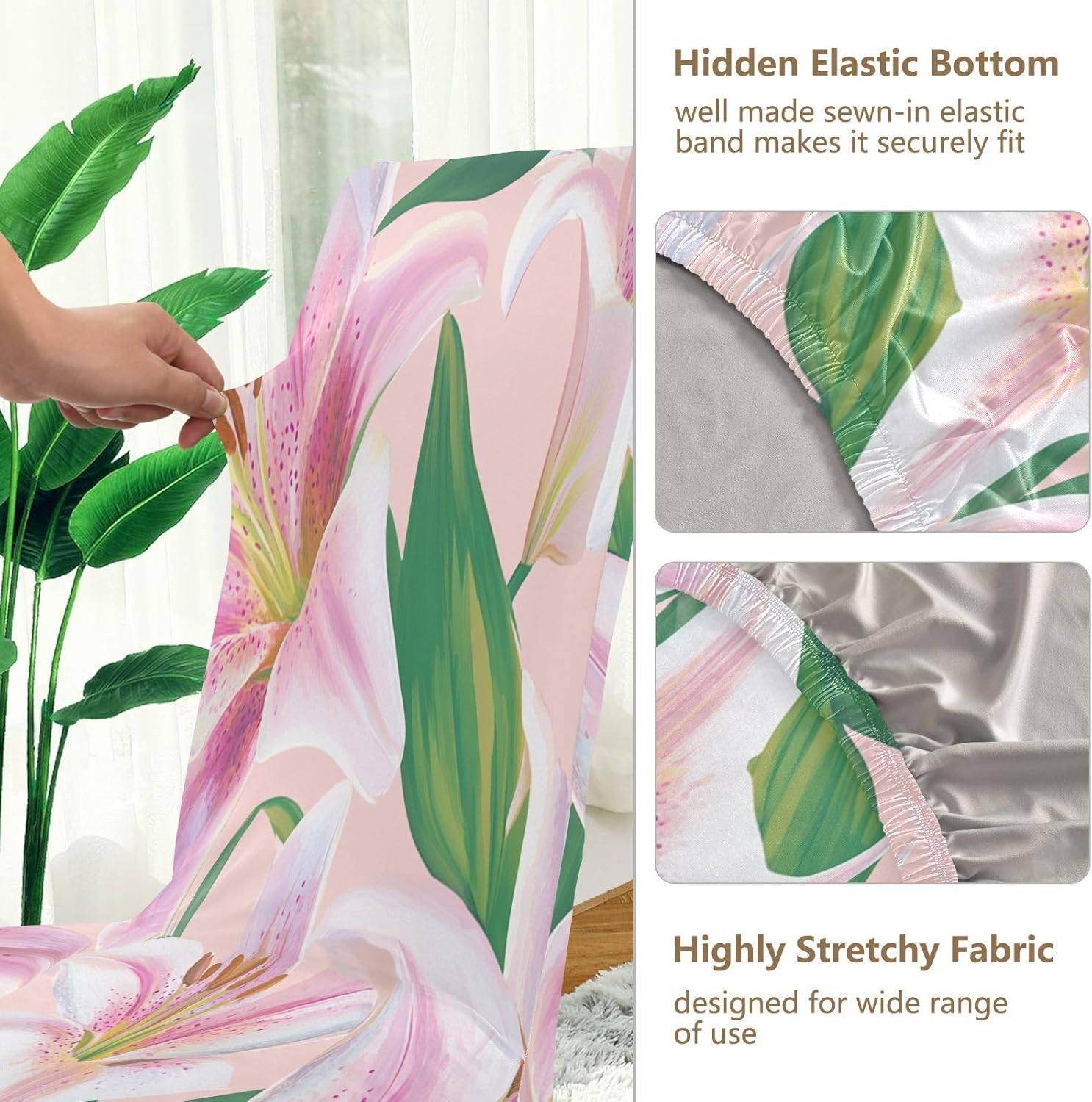 ALAZA Chair Covers for Dining Room, Lilies Pink Flower Stretch Chair Cover Sets Chair Protector Removable Washable for Ktichen Restaurant Hotel