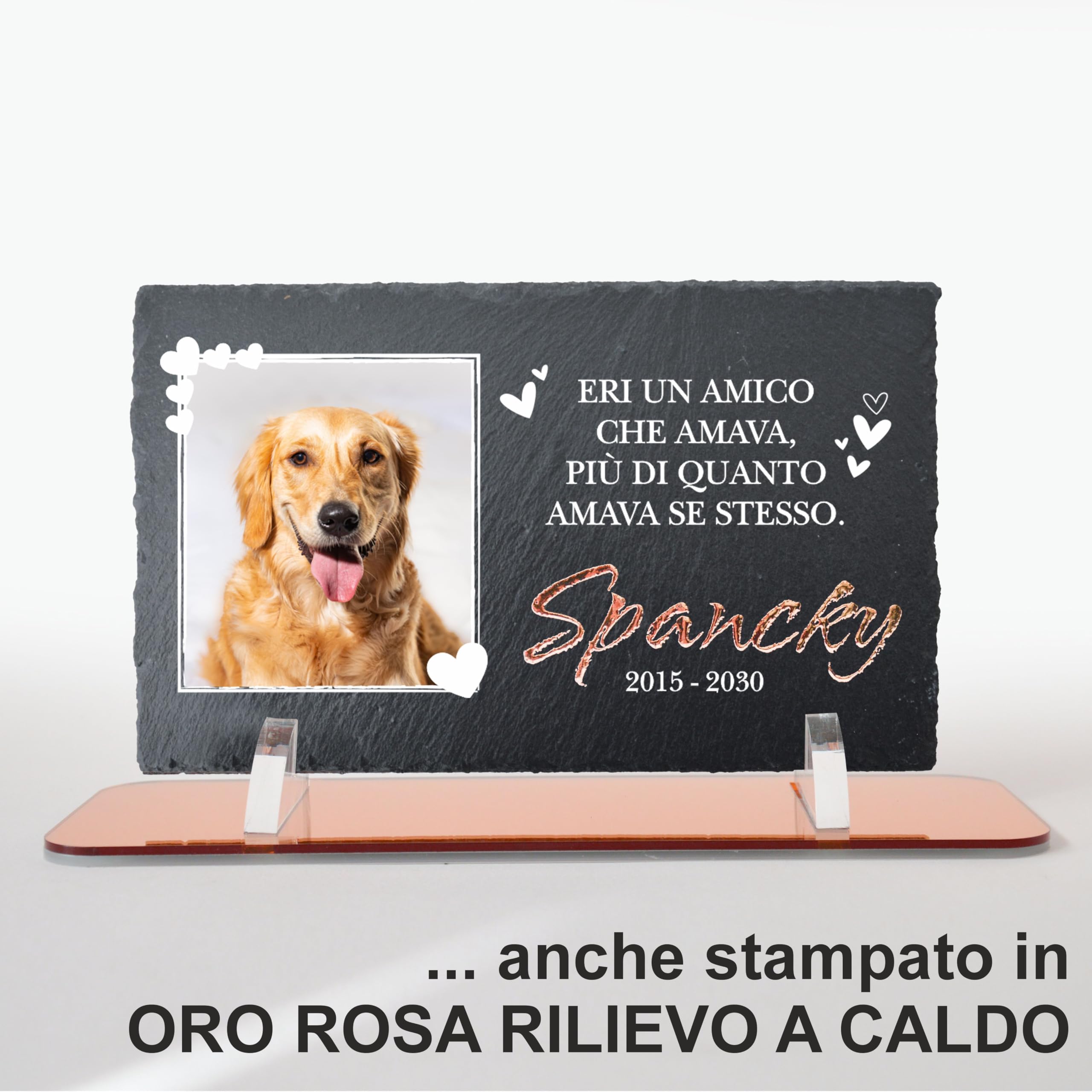 Targa Commemorativa per Cani, gatti e animali domestici in Ardesia, 26,5x16 cm, Personalizzazione, Lapide ricordo Cane anche da esterno con Foto del Tuo amimale domestico, piedini Inclusi (Flap3)