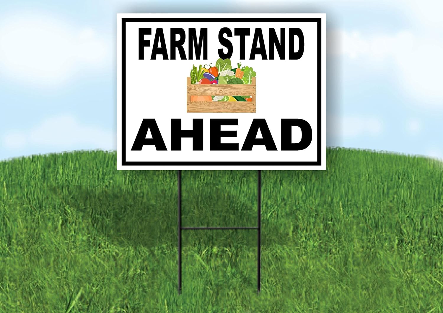 FARM STAND AHEAD BLACK BORDER - Double Sided Yard Sign ROAD SIGN with Stand Stake - Durable Weatherproof Outdoor Produce Farm Vegetable Display for Farmers Market, Garden, and Roadside Sale