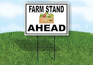 FARM STAND AHEAD BLACK BORDER - Double Sided Yard Sign ROAD SIGN with Stand Stake - Durable Weatherproof Outdoor Produce Farm Vegetable Display for Farmers Market, Garden, and Roadside Sale