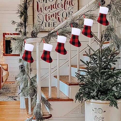Miniatura 8 de Mini medias de Navidad de 7 pulgadas, 24 piezas, medias de Navidad a cuadros, adornos de hamging de Navidad