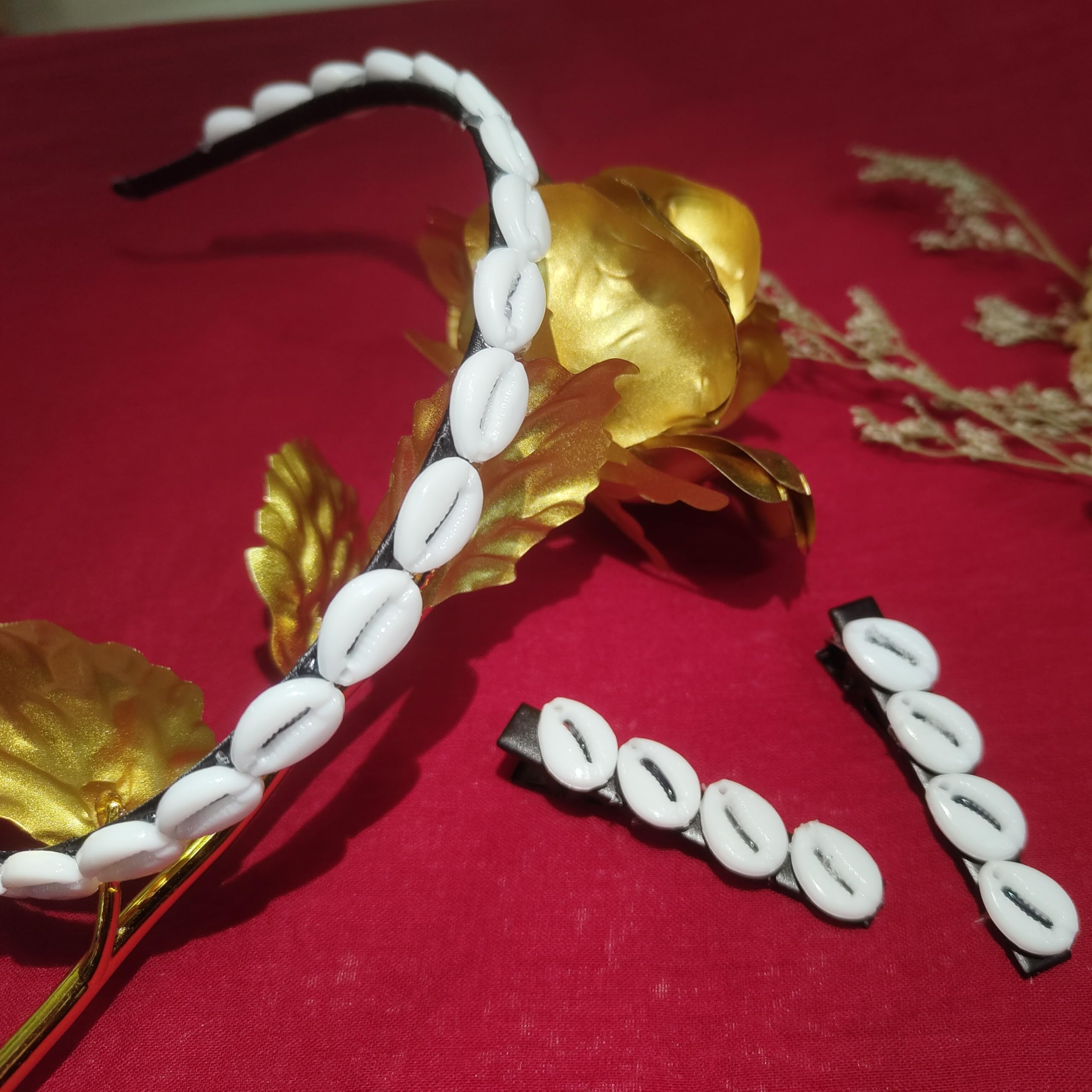 VENI.VICI. Navratri special Seashell Hair Band with Hair Clips for Girls & Women, Tiara Head Piece, Sheeshphool Matha patti for girls kids, Fusion Ethnic Boho Style Hair Accessory (combo) (White, Hair band) (B0DFYN2372) Amazon Price History, Amazon Price Tracker