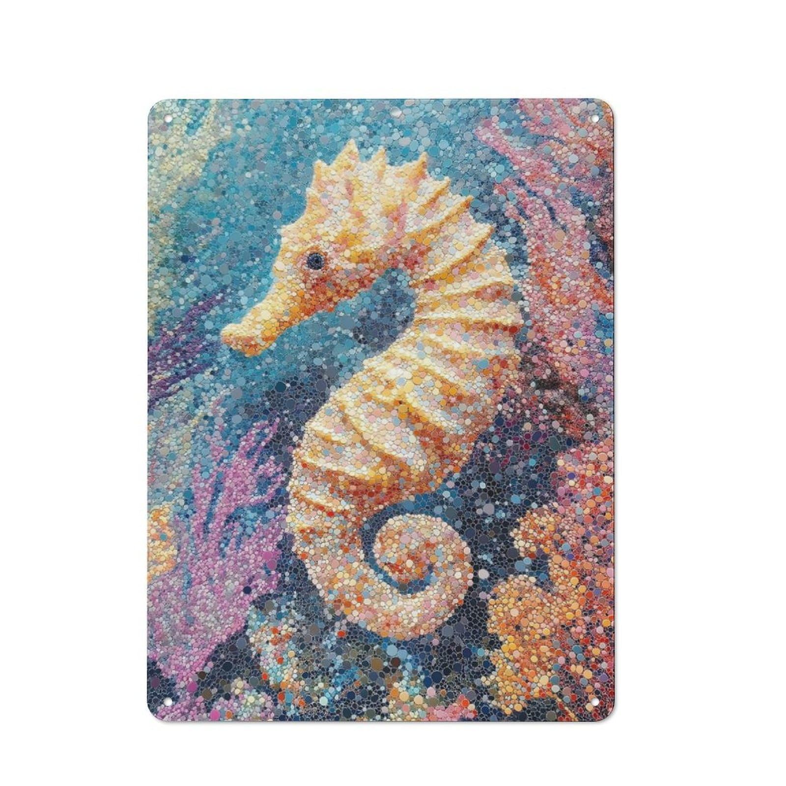 Junmoney Style-18 Country Style Kitchen Metal Sign 40X30cm Featuring Seahorse Mosaic Art, Diner Style Decor For Kitchen, Cafe, Pantry Or Dining Room