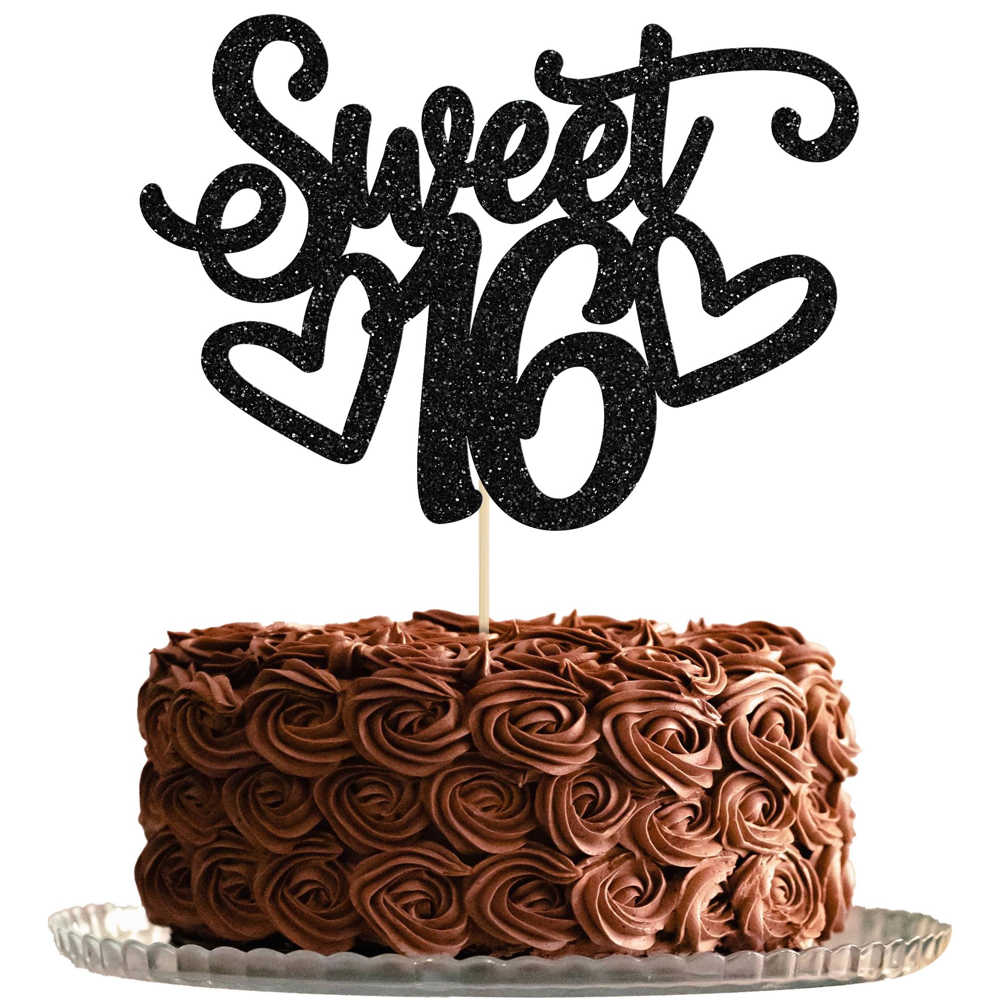 Gyufise 1Pc Sweet Teenager 16 Cake Topper Glitter 16th Birthday Cake Pick for Cheers to 16 Years Old 16th Birthday Party Cake Decorations Supplies