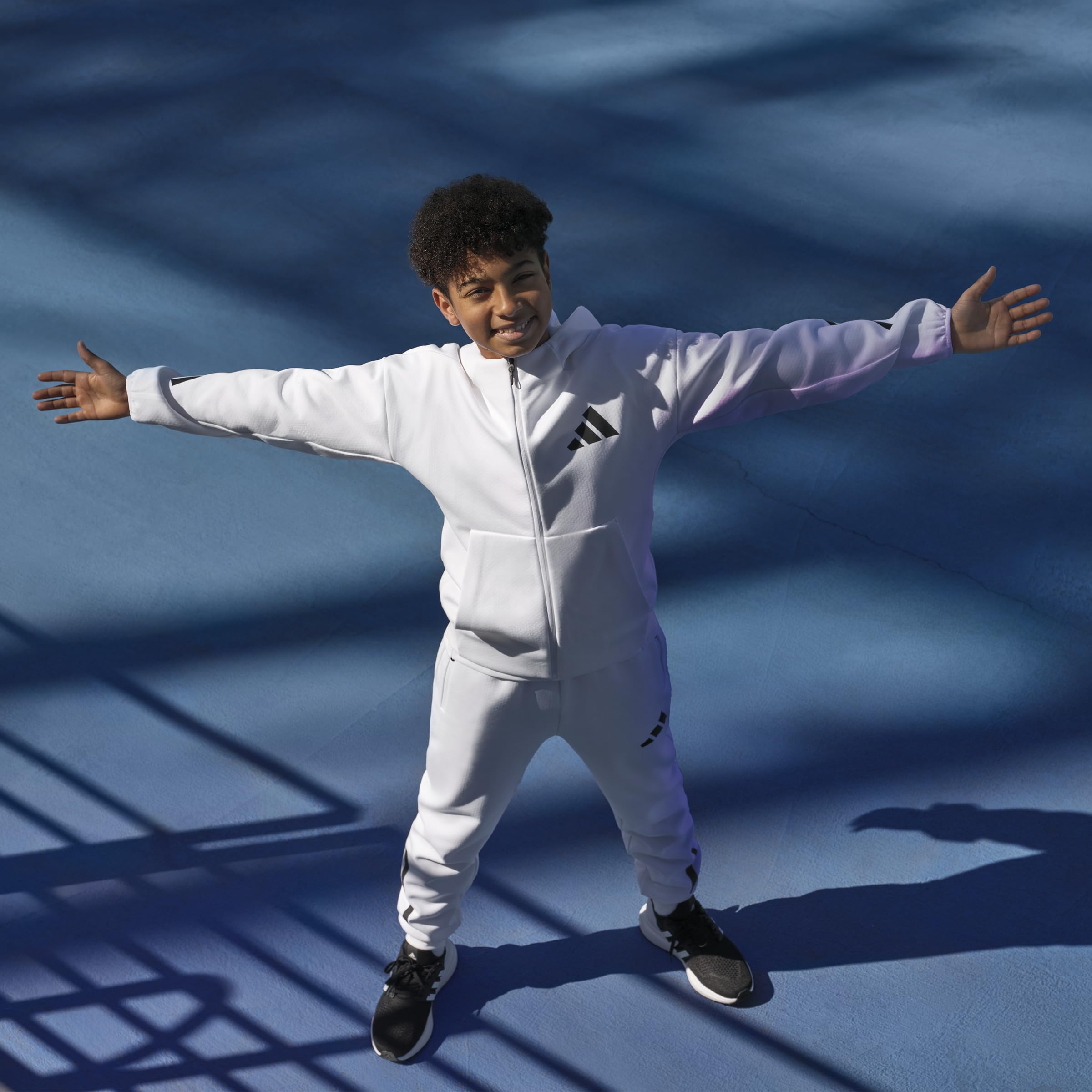 adidas Z.n.e. Felpa con cappuccio e zip intera, per bambini, bianco/nero, L, bianco/nero, L