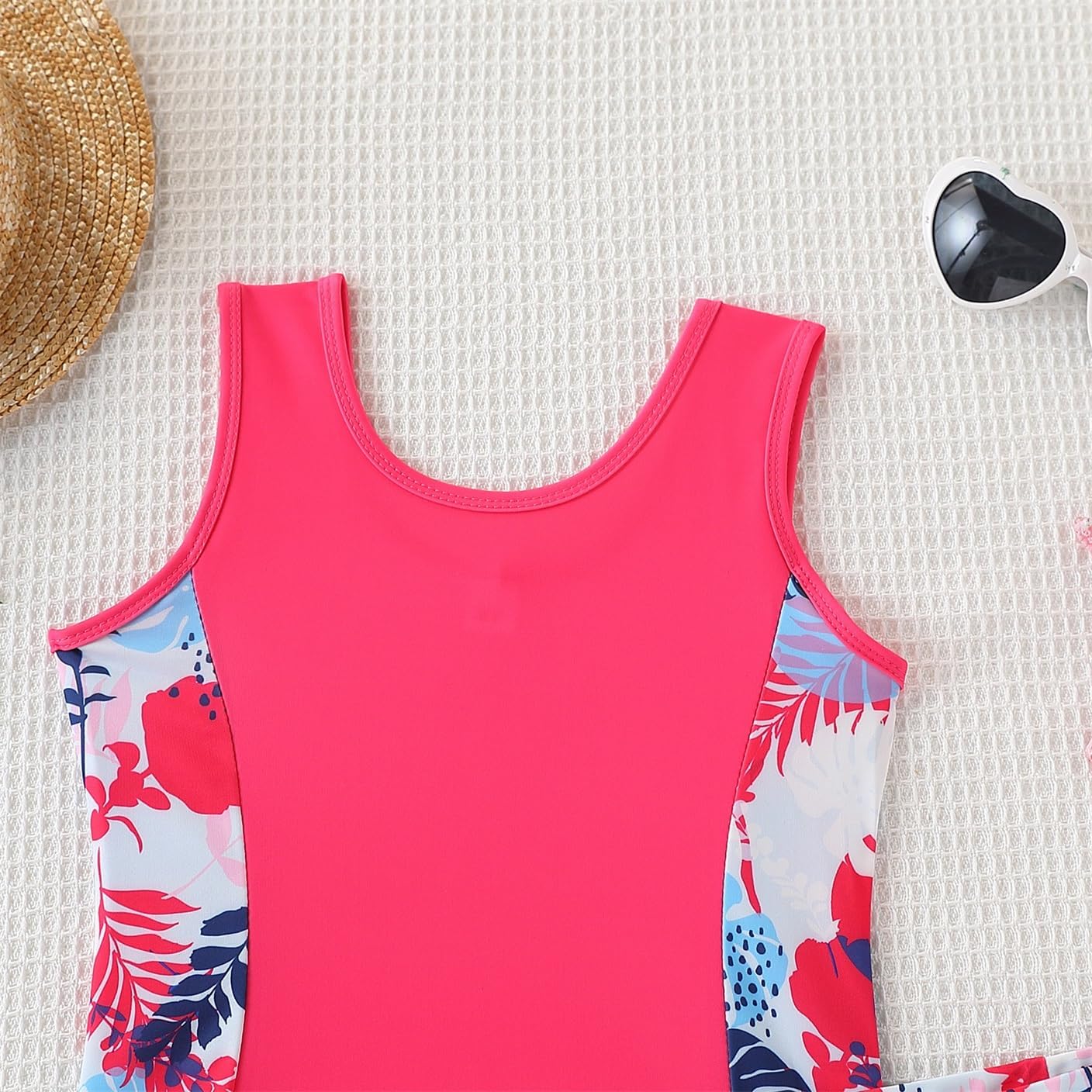 Kid Girl Swimsuit Bikini Set 2PC Bathing Suit for Girls, Tropical Girls' Full Coverage Swimwear Shorts Set(10-11Y) Red
