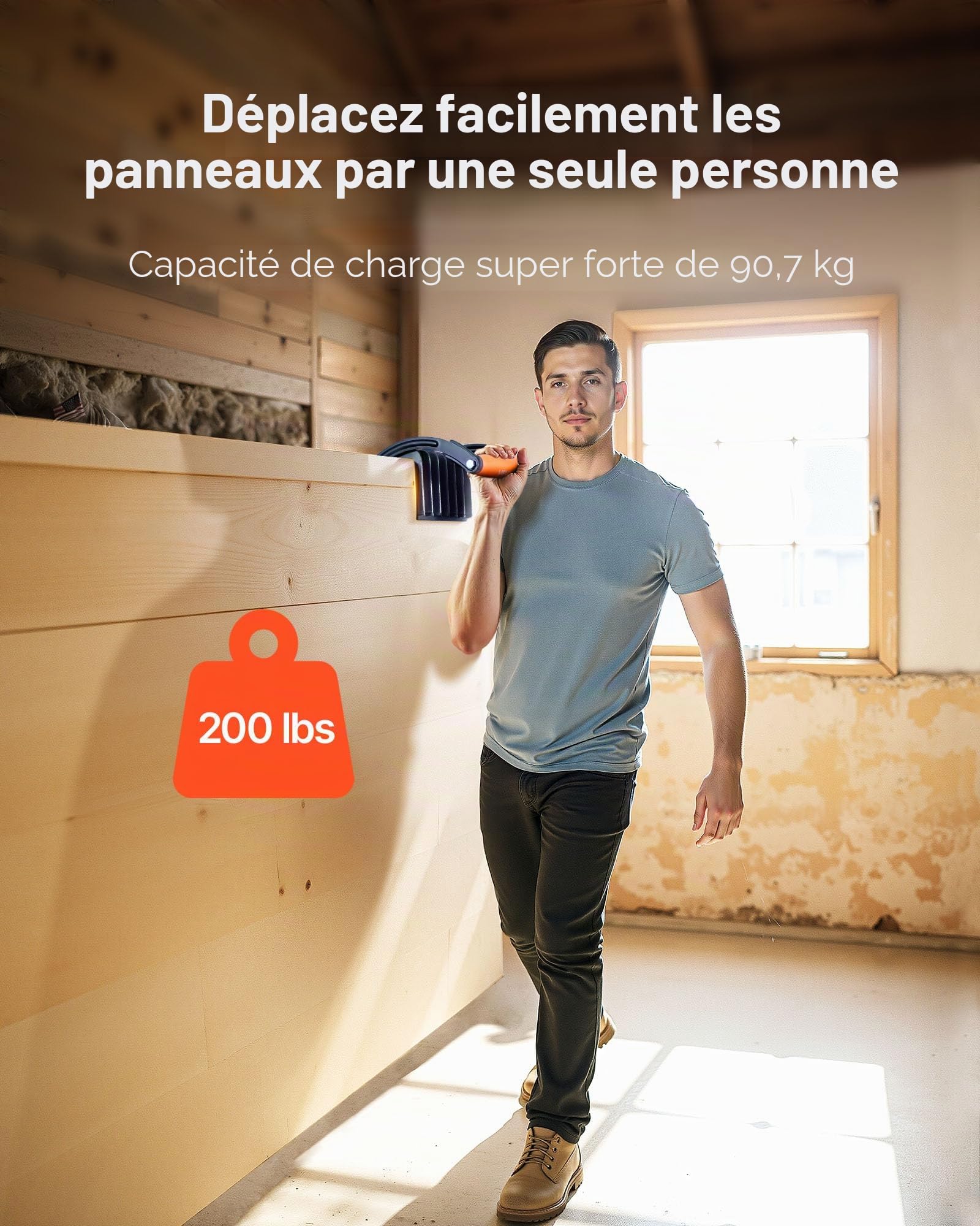 VEVOR Pince Porte Panneau, Capacité Simple 90,7 kg, Porte Plaque de Plâtre 25,4 mm, 2 PCS Pinces Transport Réglables avec Poignée Antidérapante pour Panneaux Plastique, Contreplaqué, Cloisons Sèches