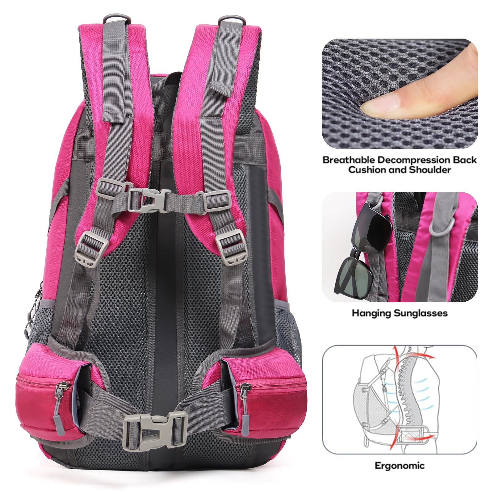 Mochila de senderismo para camping, 40 L, mochila de viaje ligera con cubierta de lluvia para mujeres y hombres