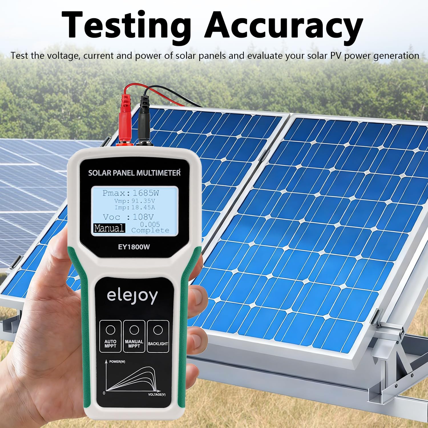Pannello solare MPPT, 1800 W, pannello fotovoltaico, multimetro con display LCD, tensione a vuoto intelligente e test dei dati per test solari PV, non superiore a DC 20-120 V, 60 A