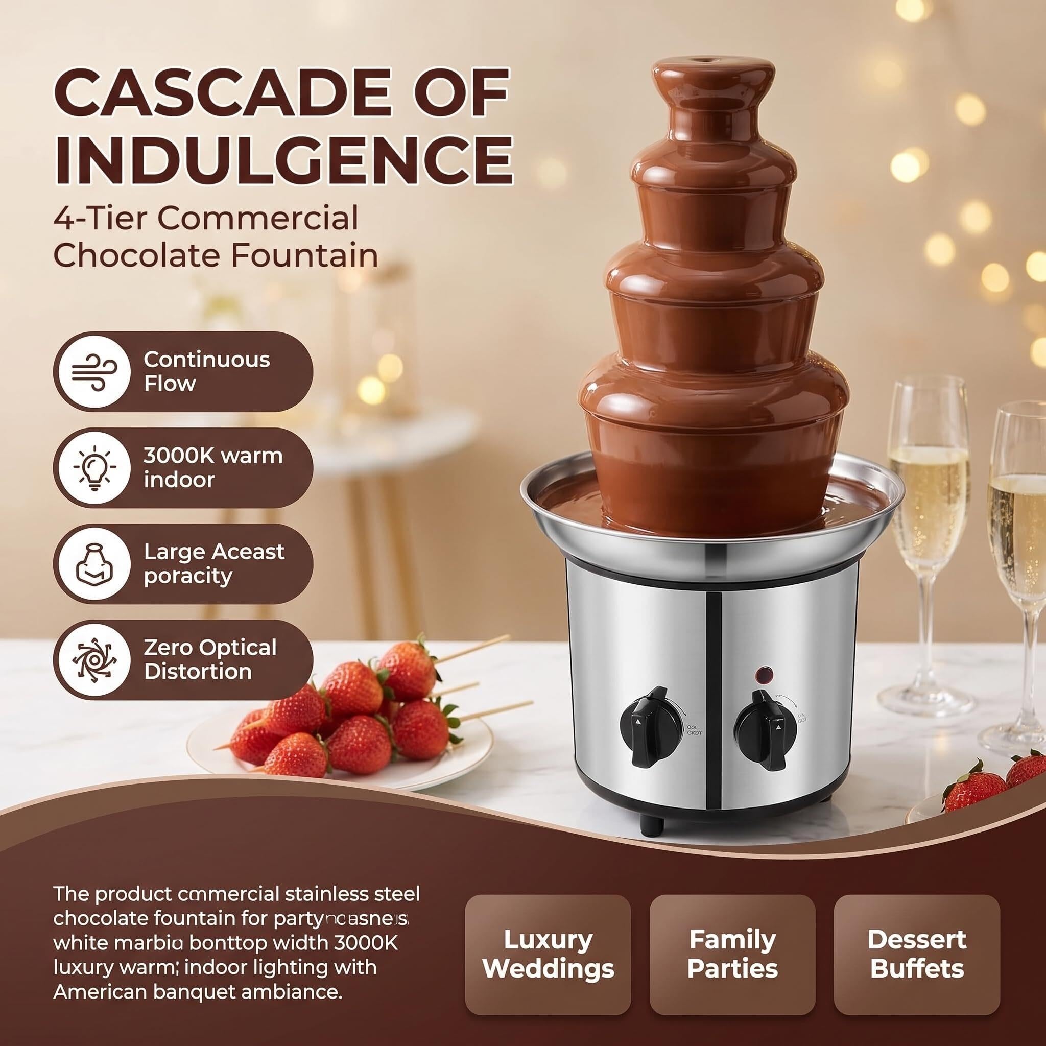 Genérico Fuente de Chocolate 4 Niveles for Fiesta, máquina eléctrica Fuente Fondue Acero Inoxidable for