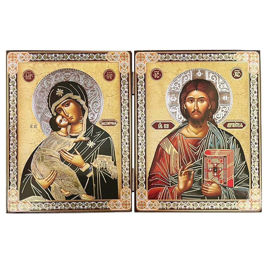 イコン画　宗教画　ウラジミール　聖母子　手書きオリジナル イコン画 宗教画 ウラジミール 聖母子 手書きオリジナル イコン