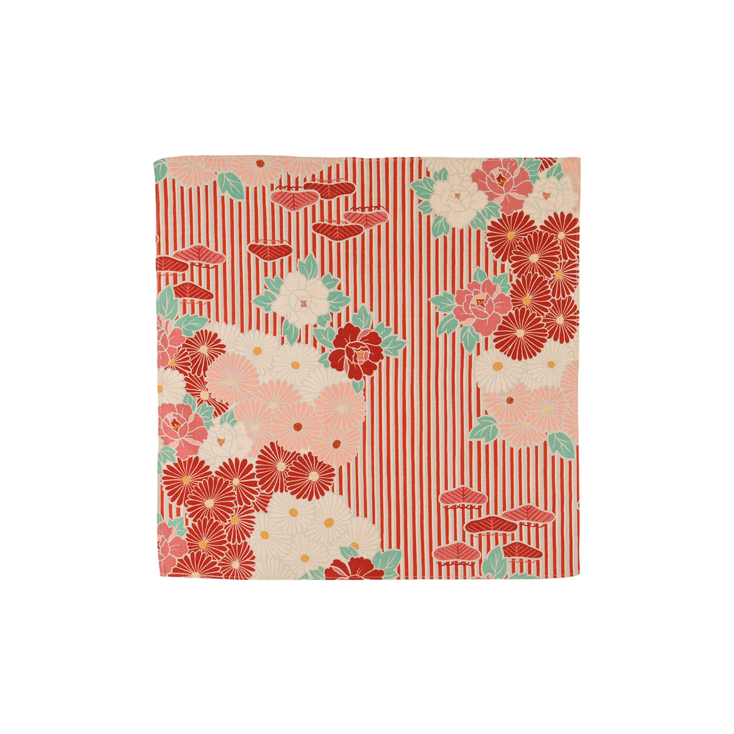 Furoshiki pequeño (flor retro), fabricado en Japón, 19.7 pulgadas (50 cm), 100% algodón, lavable, bolsa reutilizable, pañuelo, bufanda, bandana (rojo)
