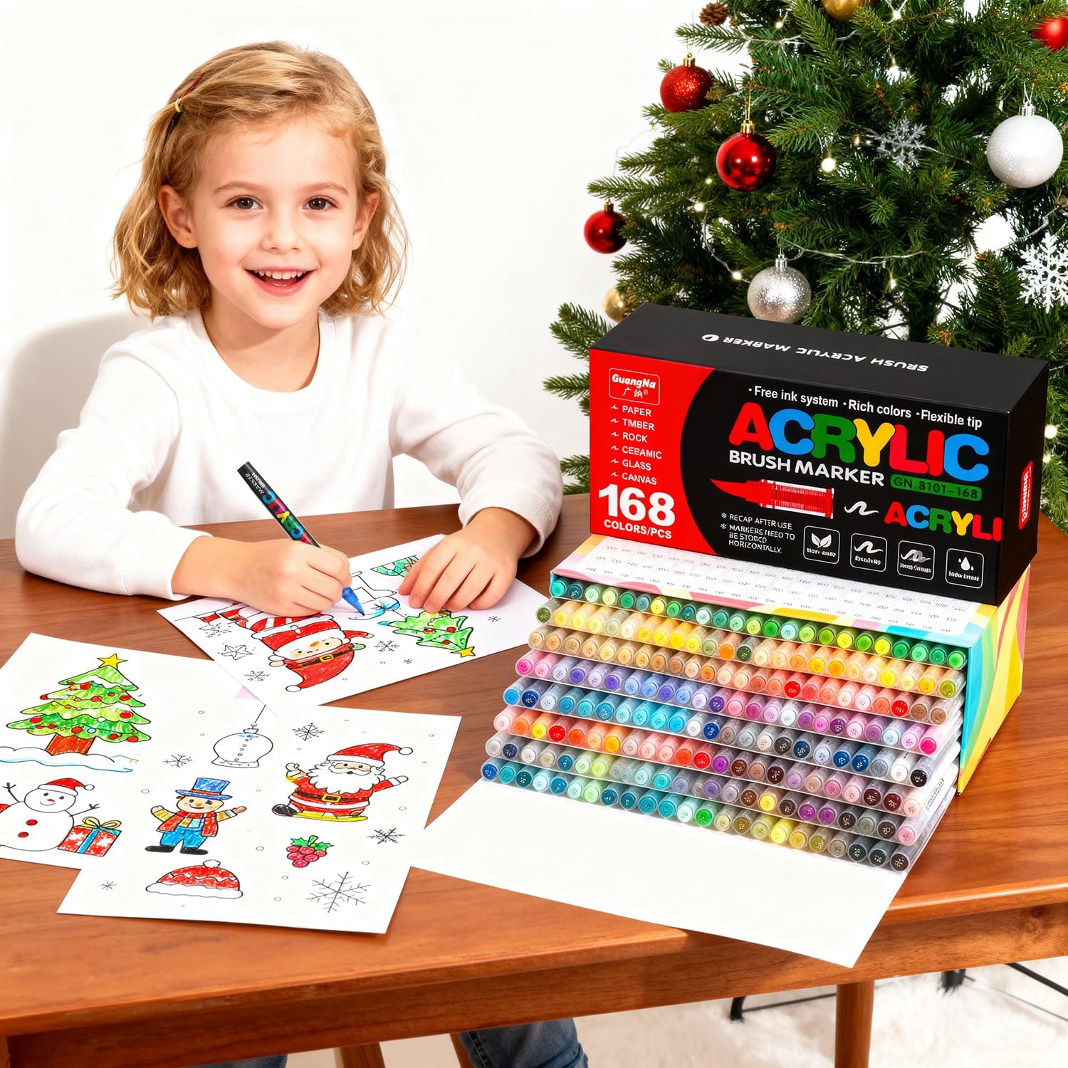 Acrylic Paint Markers Pens, 168 Vivid Colors Acrylic Markers Set,Direct Liquid Type, Stackable Color, Odorless Soft Head，Markers for School，Tooli Art ，Fabric & Creative Crafts (168)