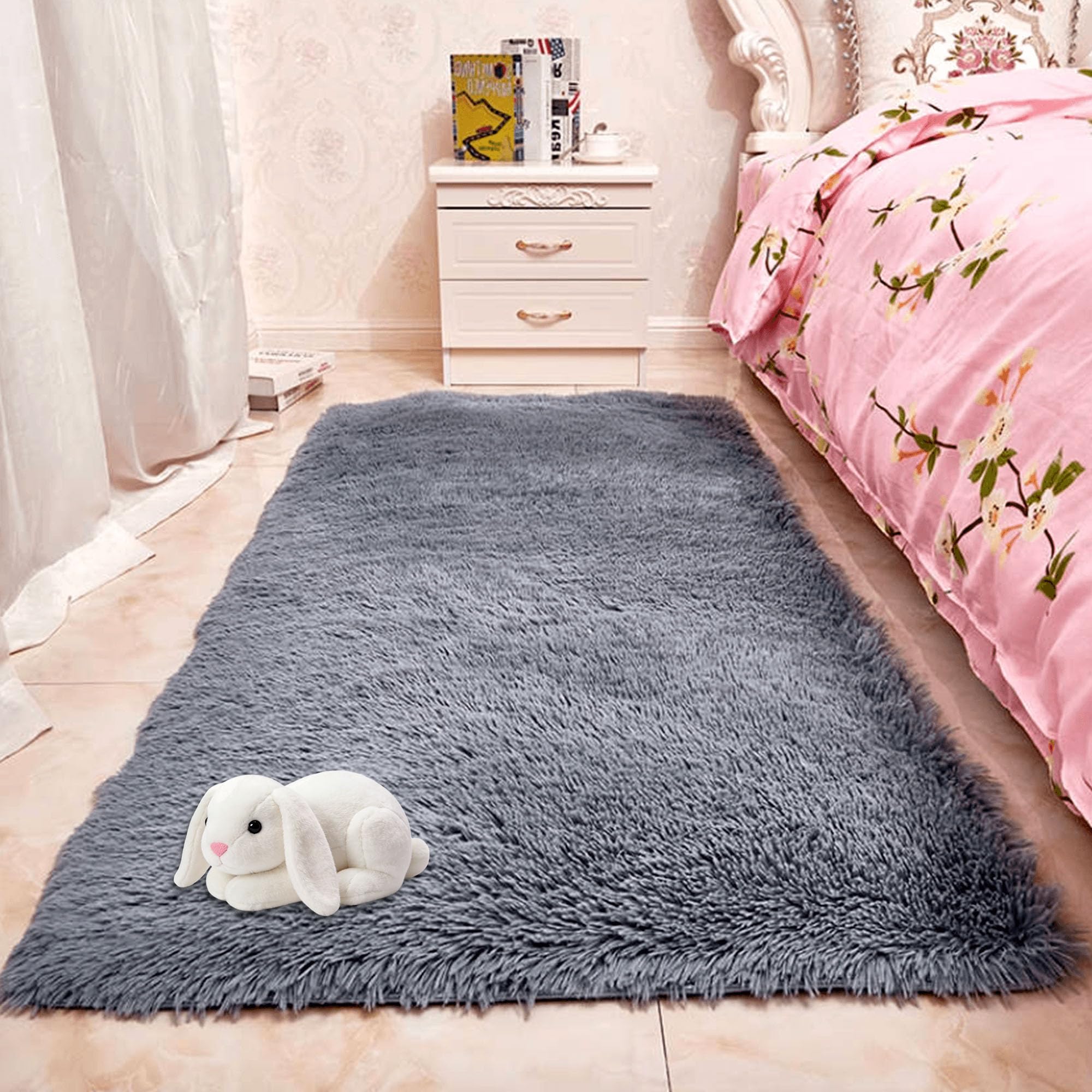 Tapis de salon moelleux et lavable haut de gamme 280x410 cm shaggy gris foncé