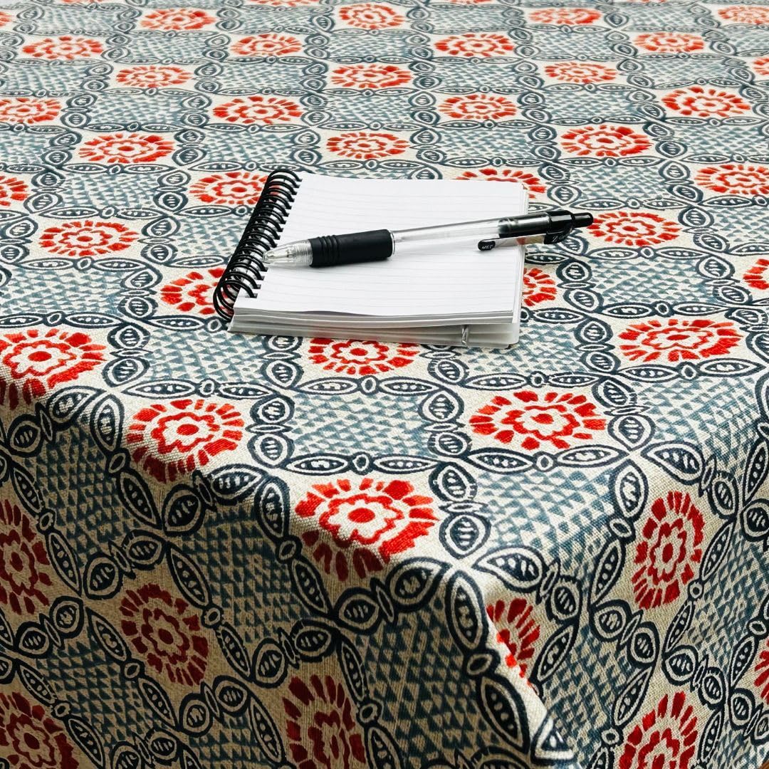 Jolee Fabrics Table Cloth - Wipe Clean Tablecloth Geometric Patterns -Oilcloth Table Protector-Table Cloth Wipe Clean Effortless Maintenance (Burnt Orange & Blue Mykonos, Rectangle 132cm x 300cm)