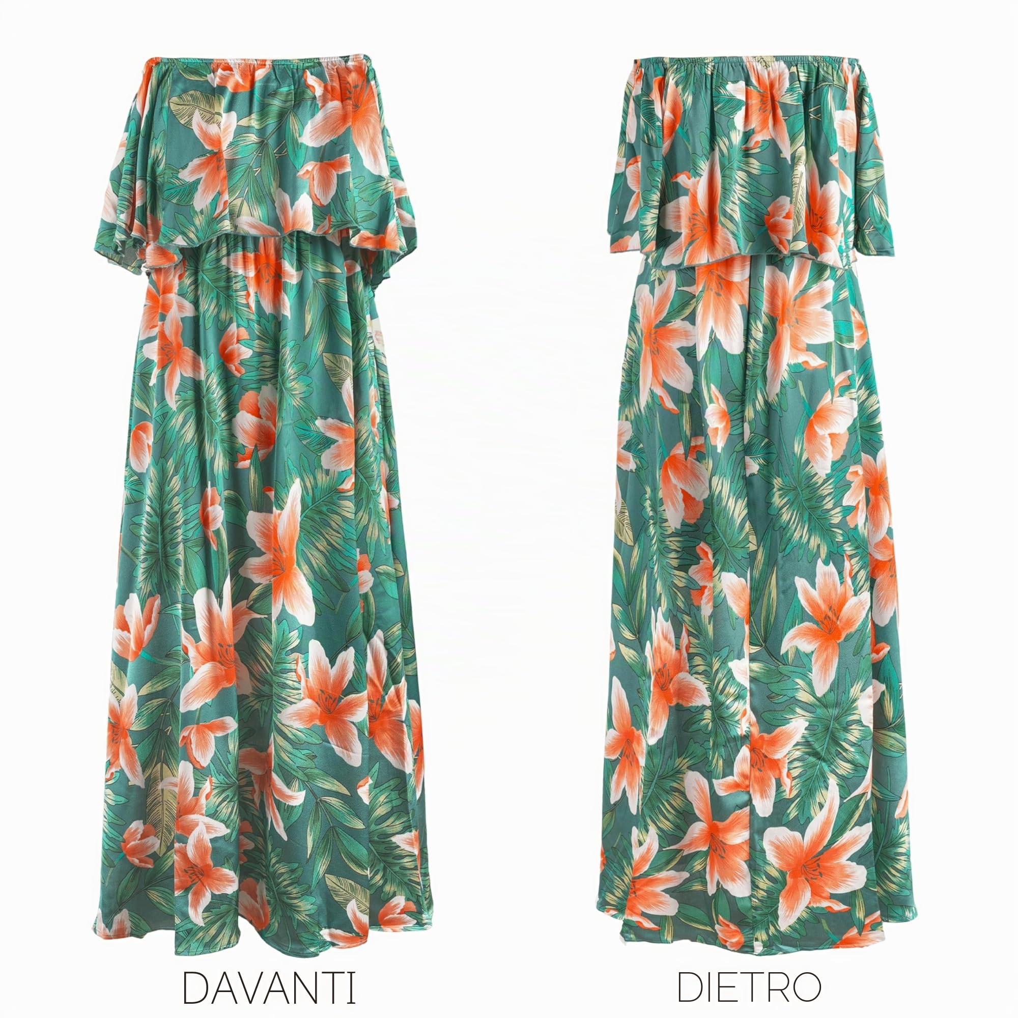 CUPSHE Abito Estivo da Donna Spalle Scoperte con Maniche Corte Volant Stampa Tropicale Maxi Dress