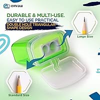 Vista 4 de Emraw Sacapuntas manual de doble agujero con tapa y receptáculo rectangular para atrapar virutas para lápices regulares y de gran tamaño en azul