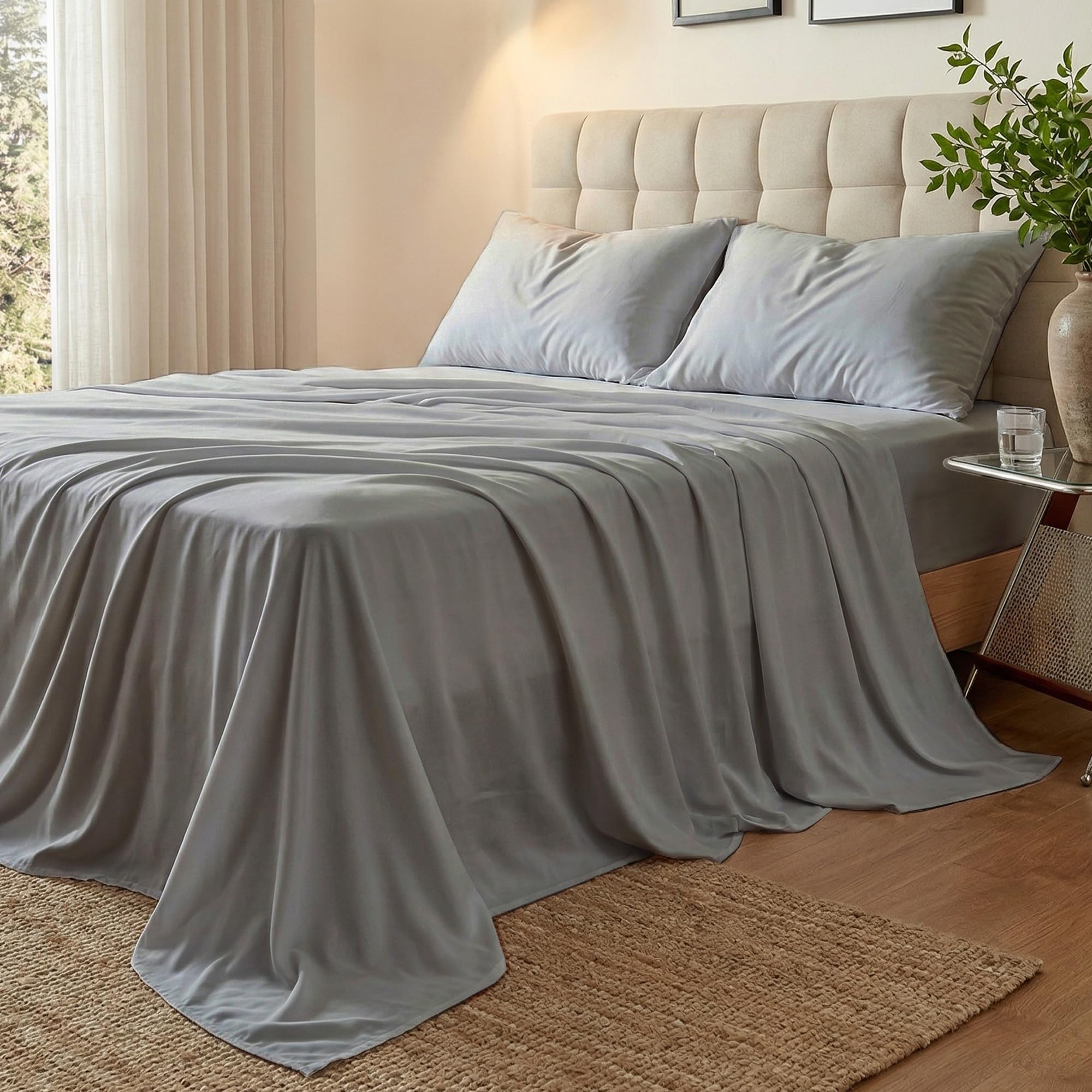 100 Viscose from Bamboo Sheets Set Queen Size Cooling Anti-Pilling 4-Piece Bed Sheets Set for Hot Sleepers 16