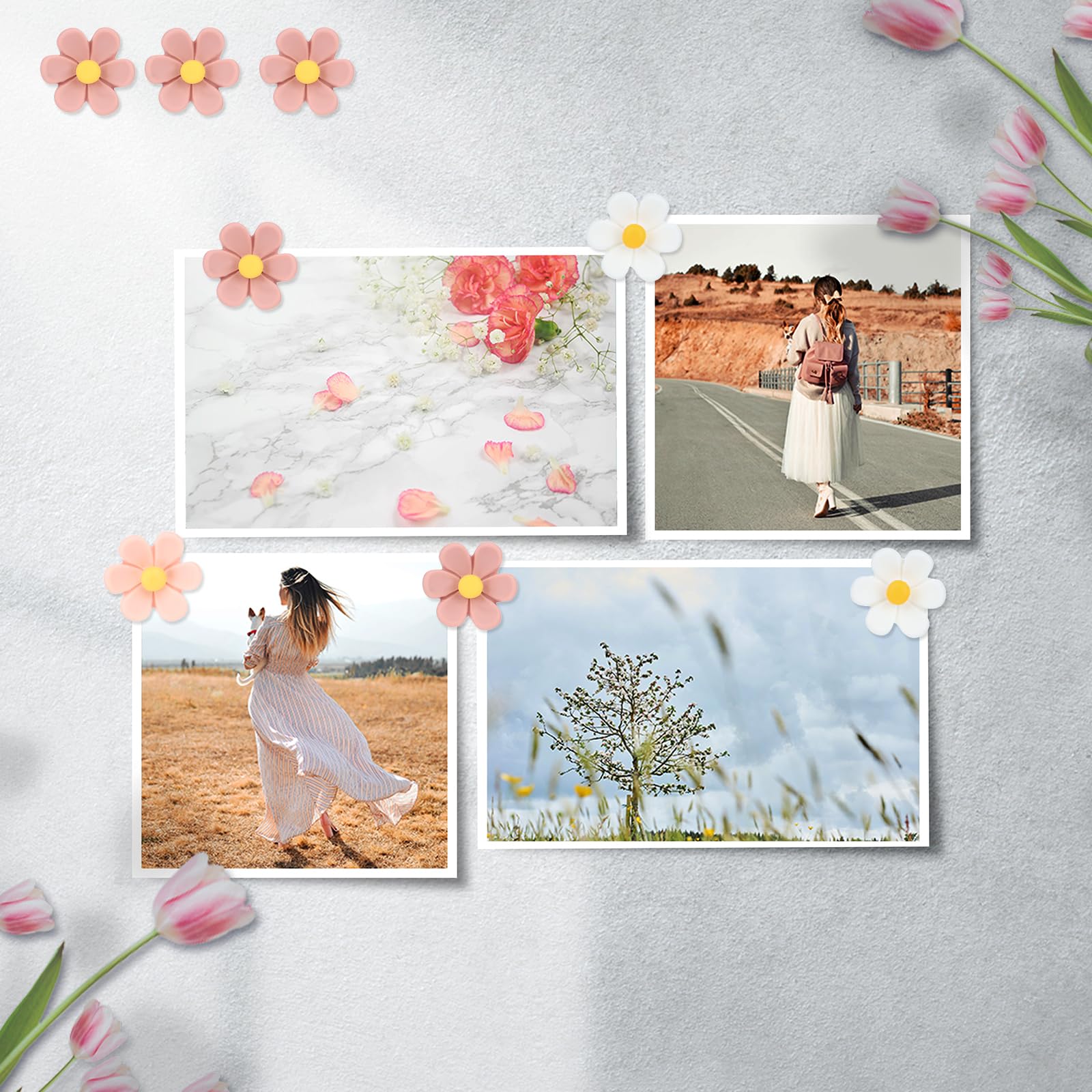 50 Punaises Décoratives Fleur - 3 Couleurs (rose, Blanc, Lilas) Pour Tableau Liège, Calendrier, Photos